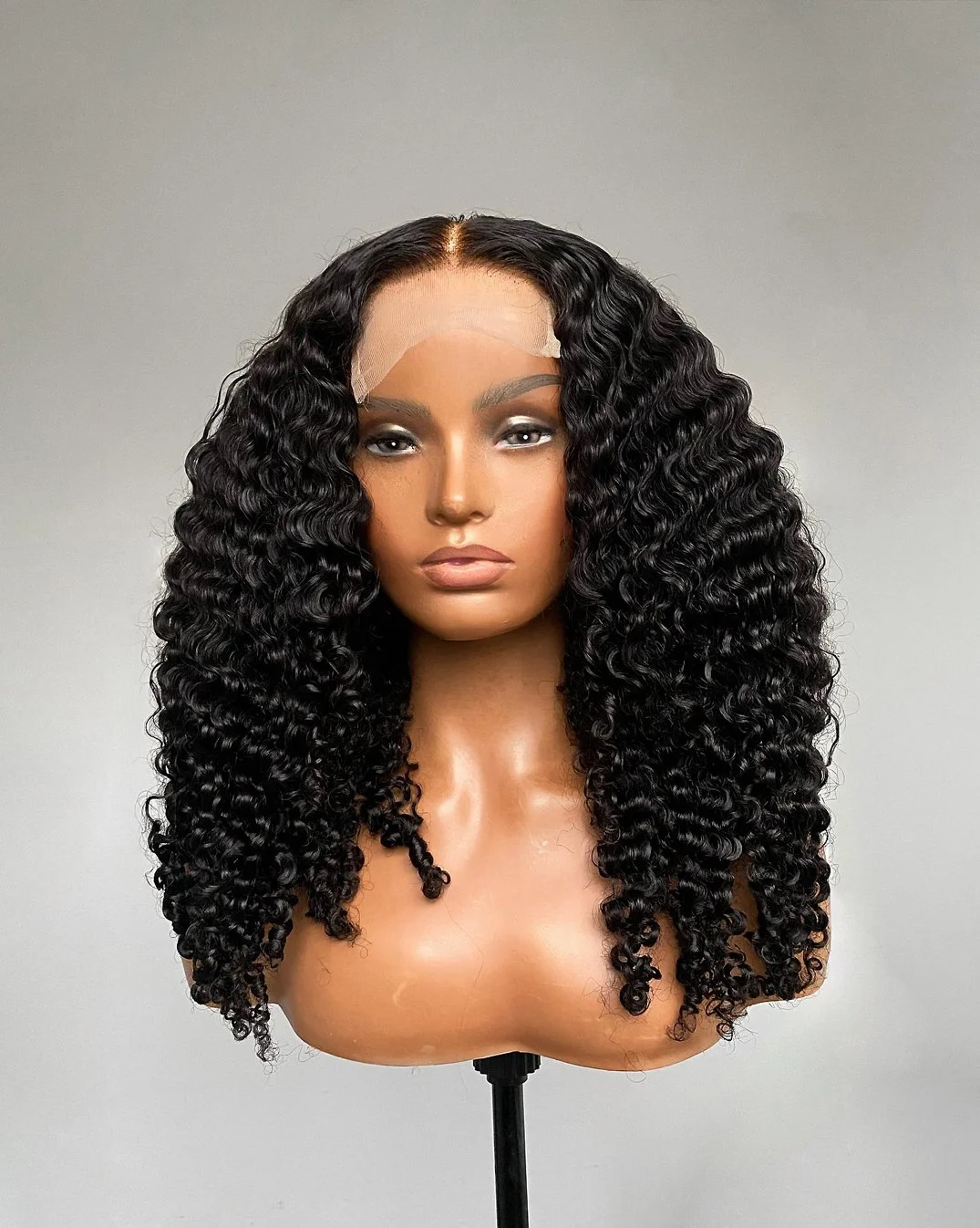 Kinky deep curly middle part glueless closure wig