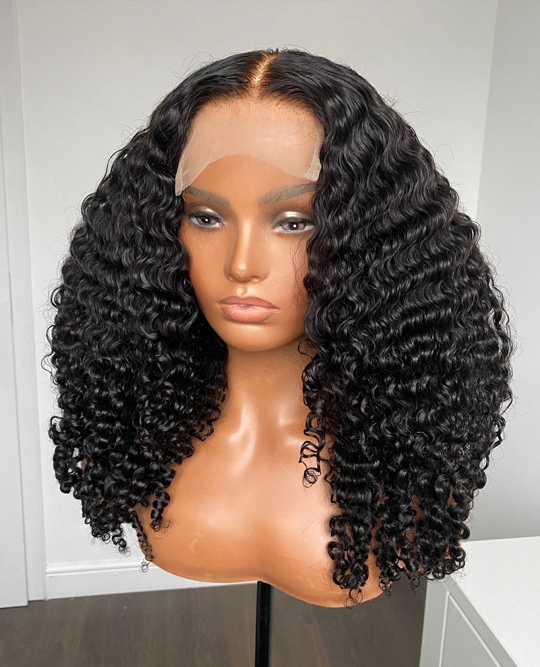 Kinky deep curly middle part glueless closure wig