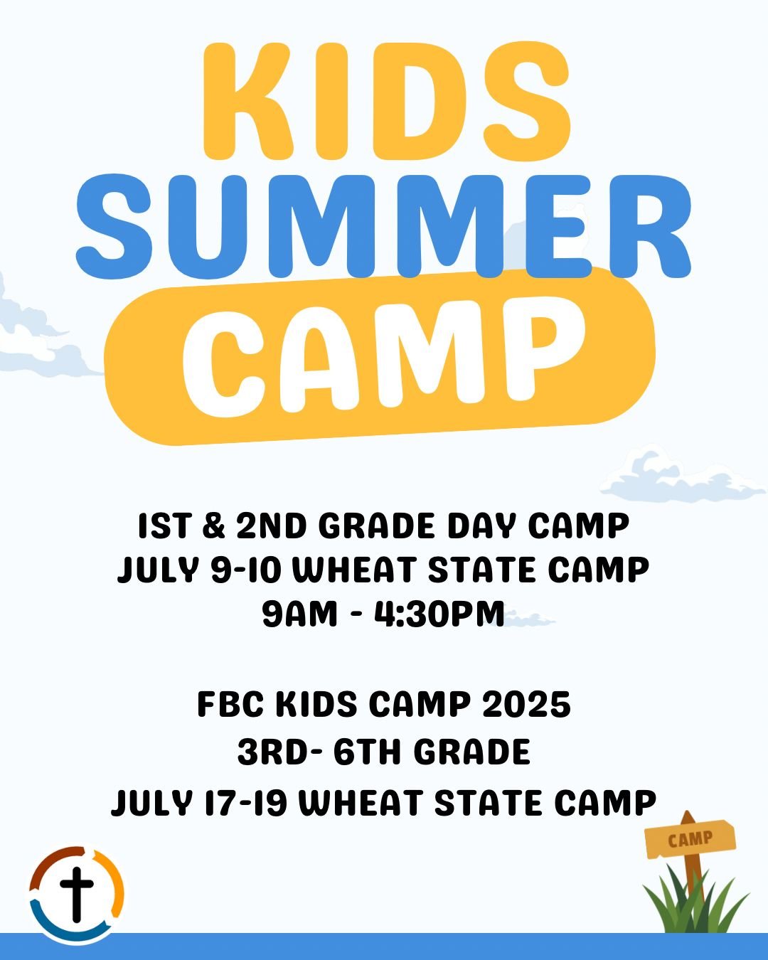 Get ready for messy fun, faith, and friendship!

July 9&ndash;10: Kids Day Camp (1st&ndash;2nd Grade)
9 AM &ndash; 4:30 PM | $40
Lunch &amp; snacks provided!

July 17&ndash;19: Kids Camp (3rd&ndash;6th Grade)
Overnight Camp | $100

Register now at fb