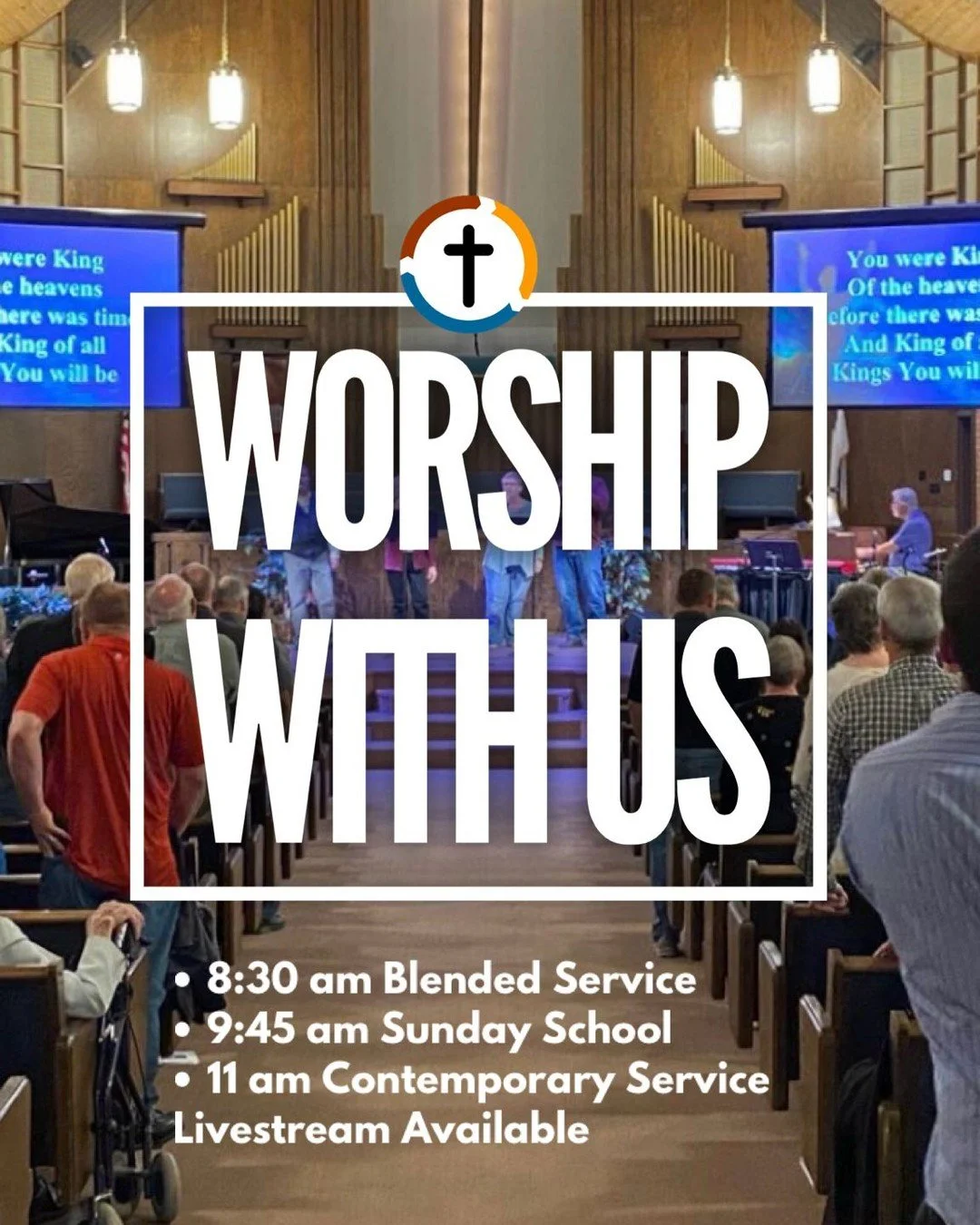 Worship with us on Sunday mornings!
&bull; 8:30 am Blended Service
&bull; 9:45 am Sunday School
&bull; 11 am Contemporary Service
Livestream Available