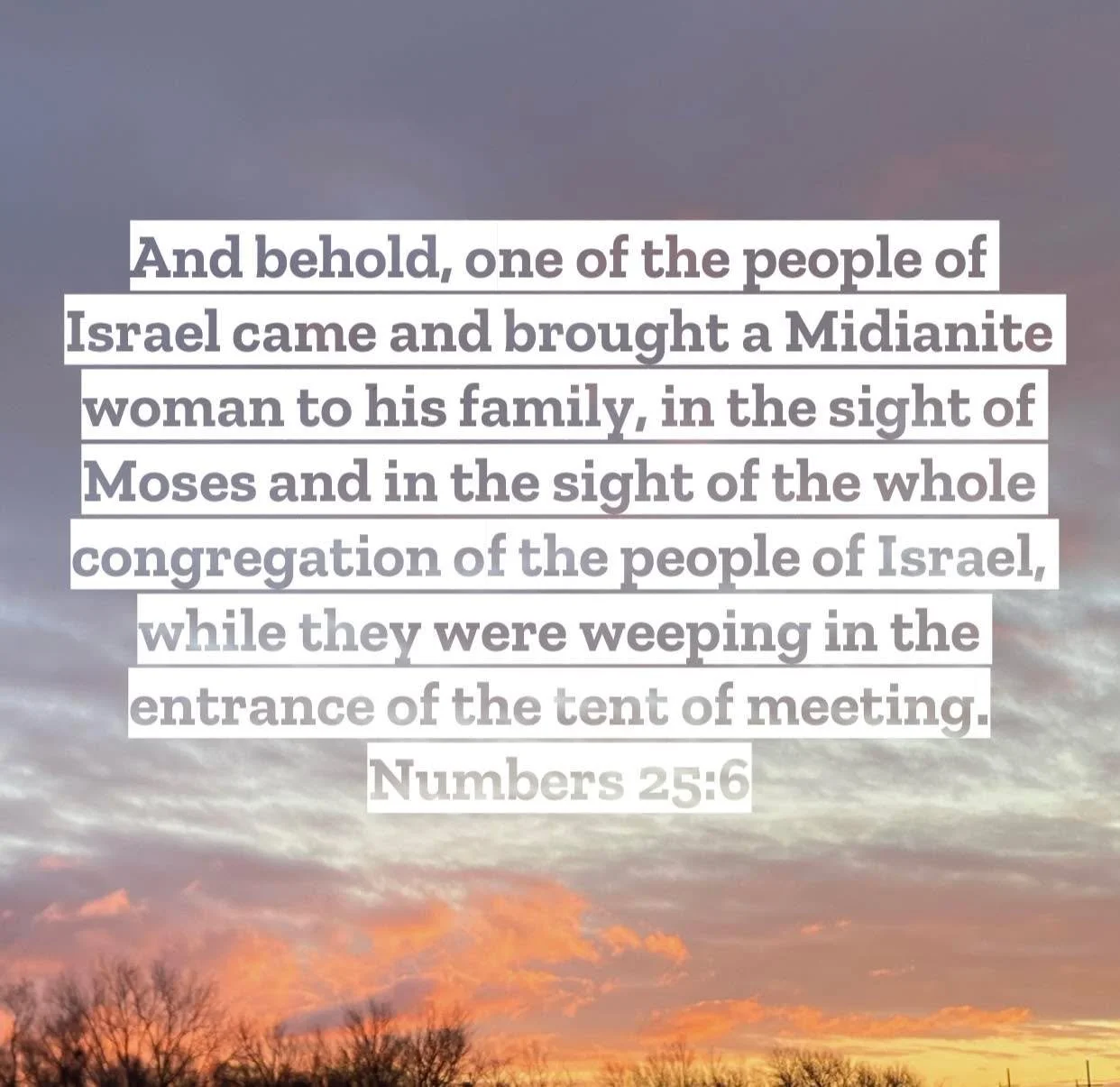 Numbers 25 &ndash; Pastor Mac Daily DEVO
 
And behold, one of the people of Israel came and brought a Midianite woman to his family, in the sight of Moses and in the sight of the whole congregation of the people of Israel, while they were weeping in 