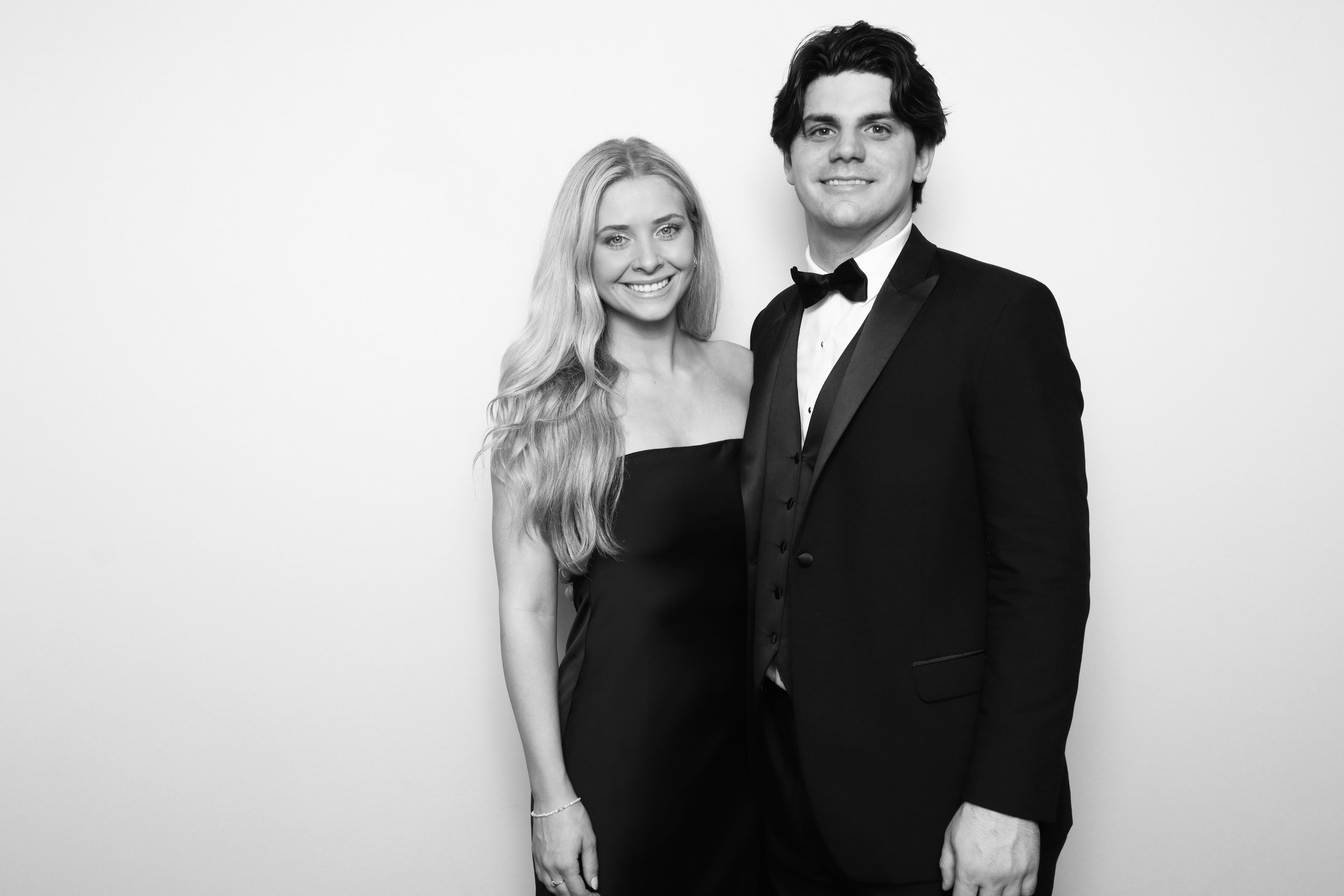 A black & white photo of a well dressed couple at a wedding in Lafayette.