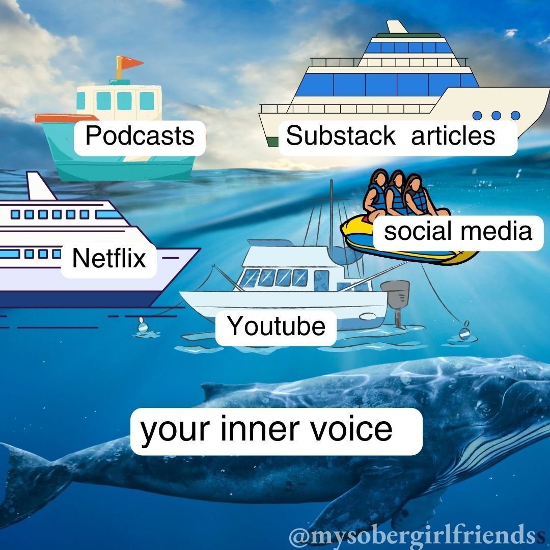 What's drowning out your inner voice? 

That inner voice may have had to **yell** at you to get your attention for sobriety. 

Now you removed the booze and substances.. but you are still drowning it out with noise from all the outside voices clamori