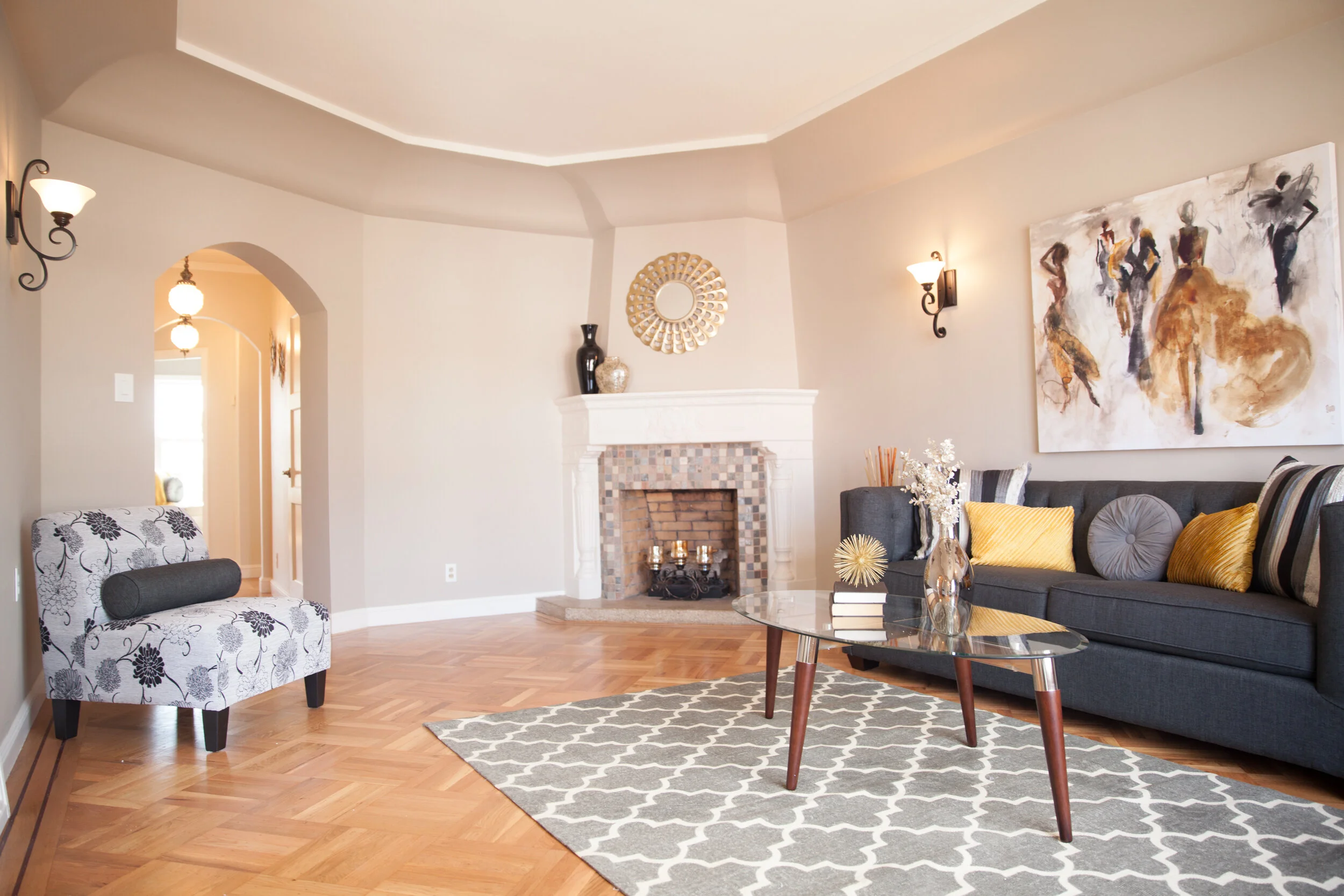 Professional interior photography of a luxury living room