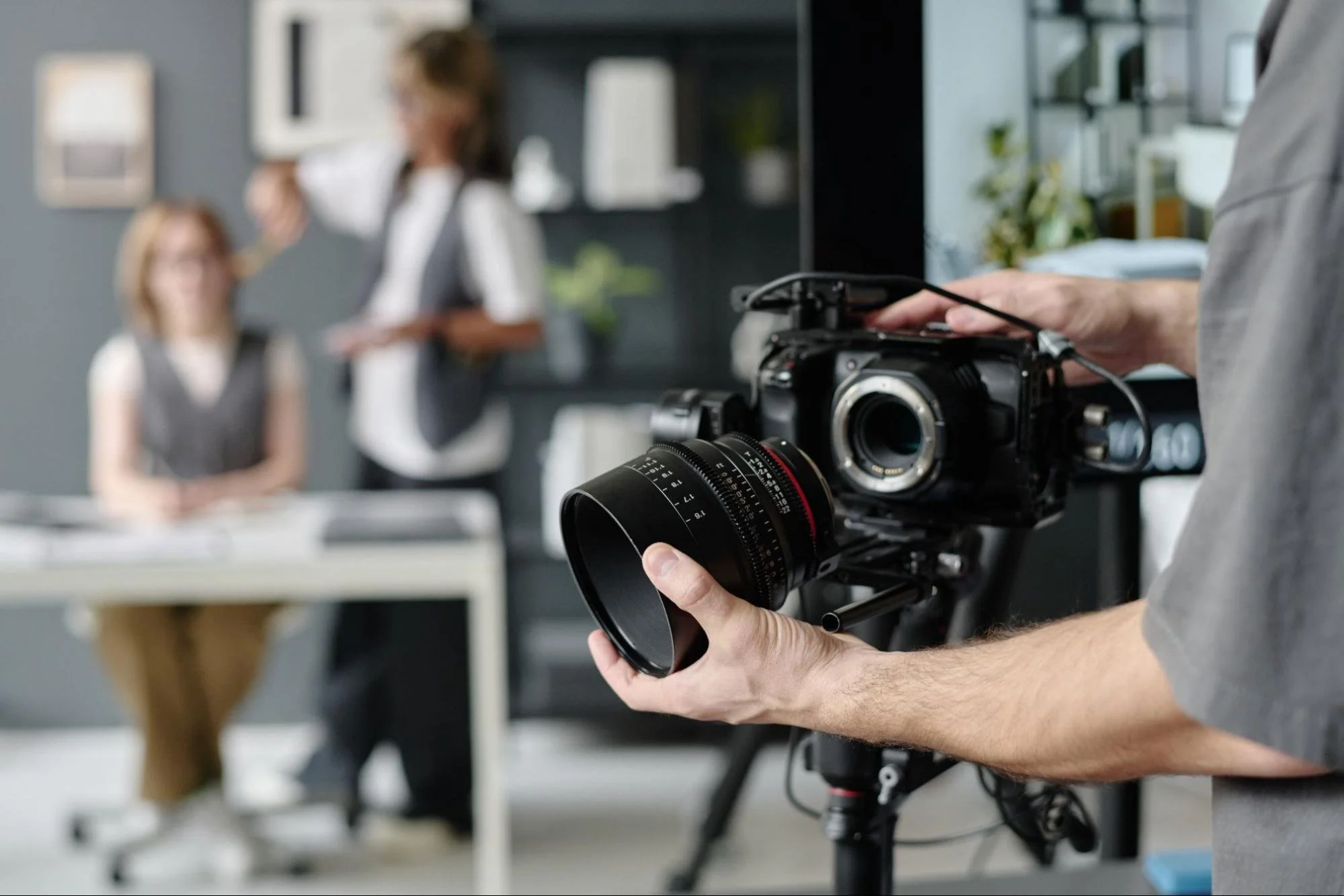 Man calibrating Video Camera at Corporate office in San Francisco