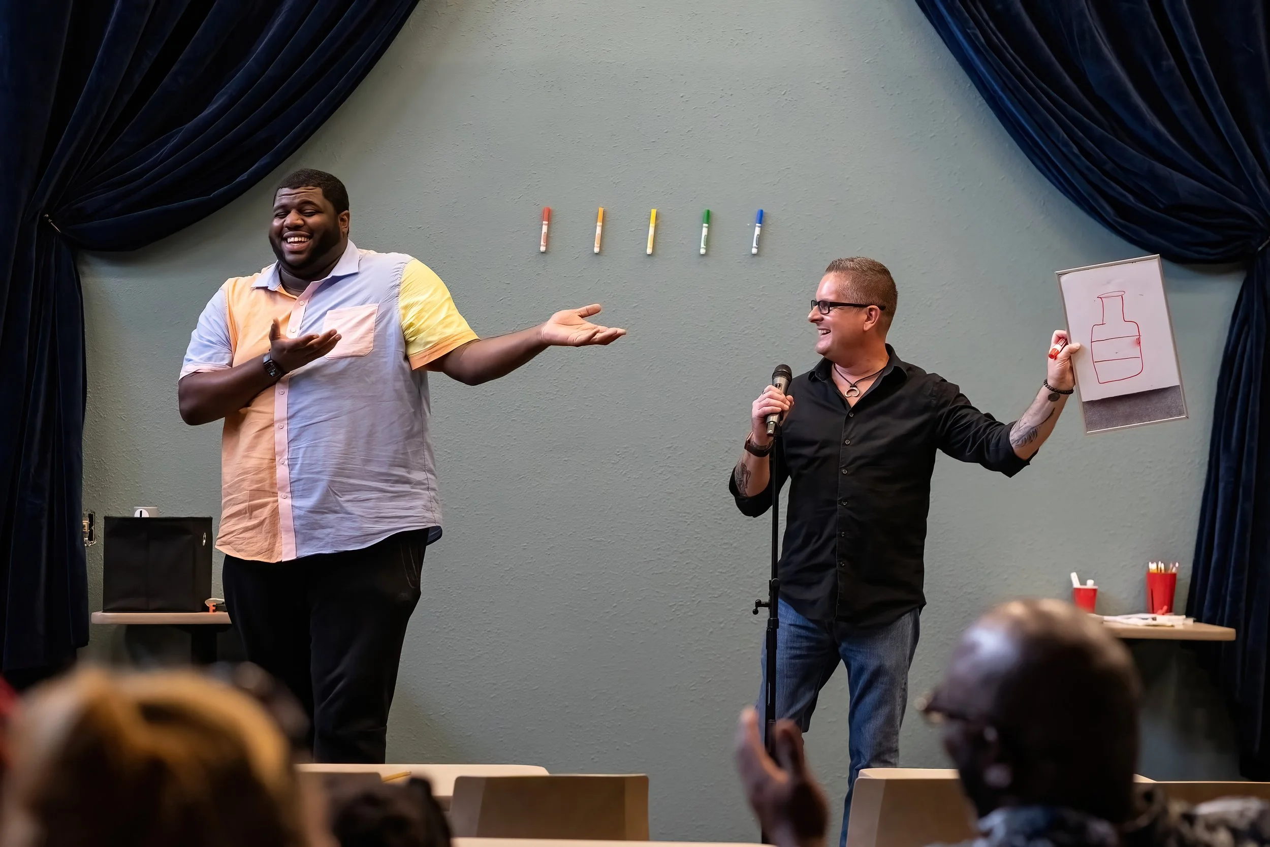 On stage, nobody ever feels embarrassed or humiliated. It's like a family gathering where everyone genuinely enjoys themselves — no awkward moments included.