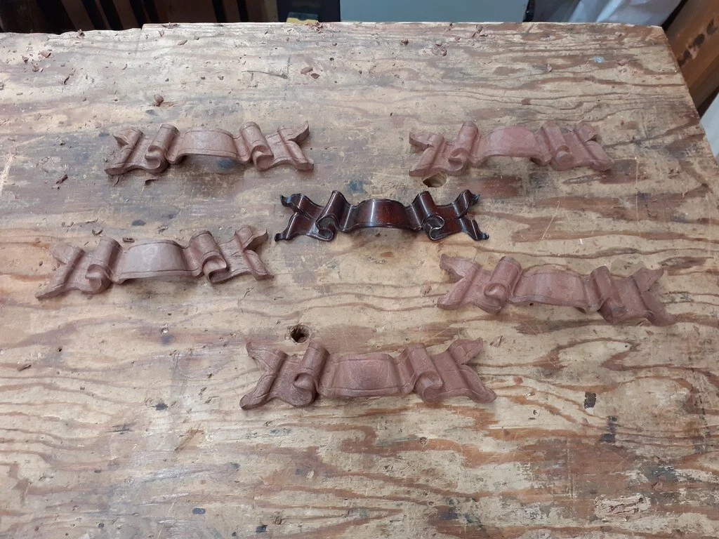 Ribbon Handles copied for a Victorian desk restoration project