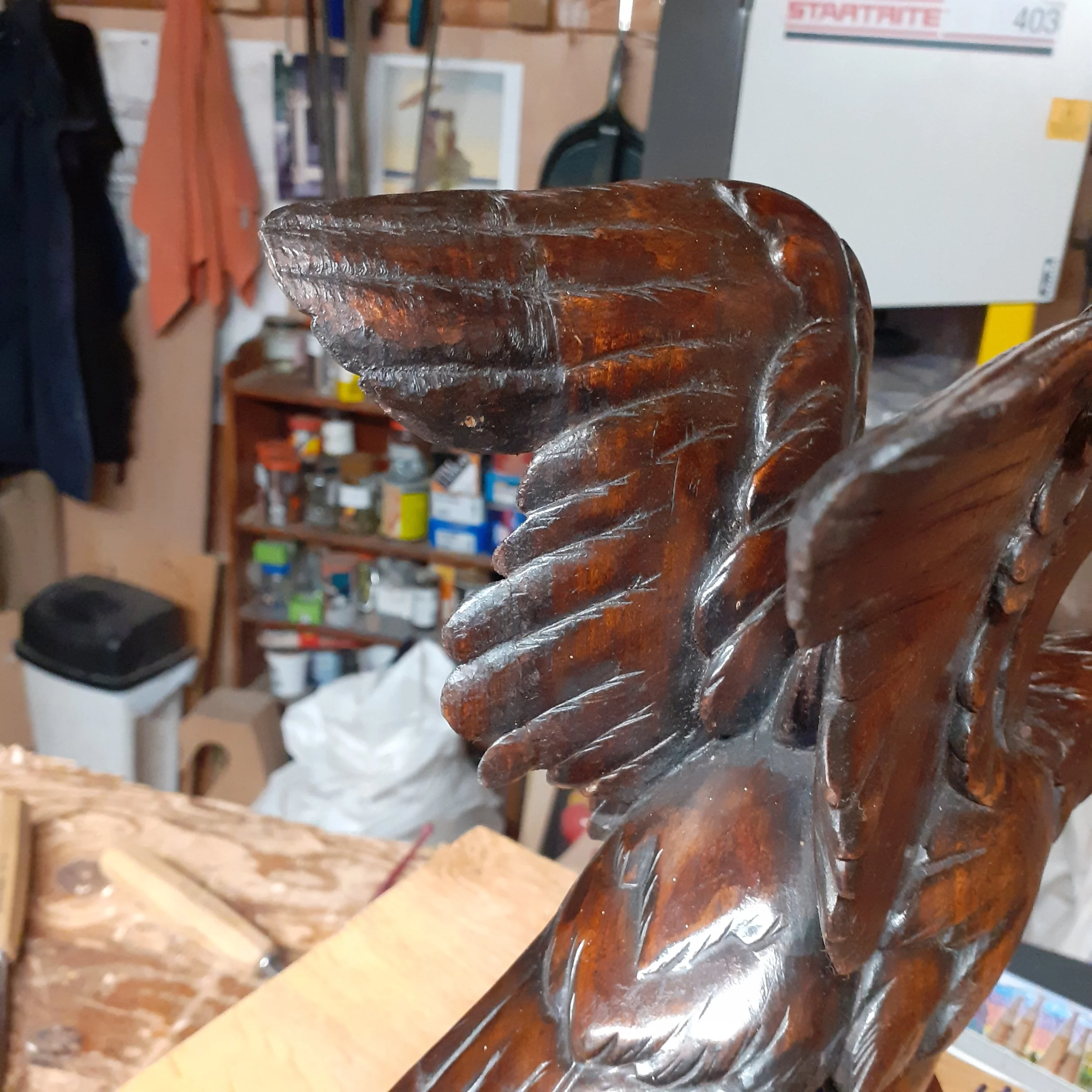 Part of an eagle repaired, coloured and cleaned