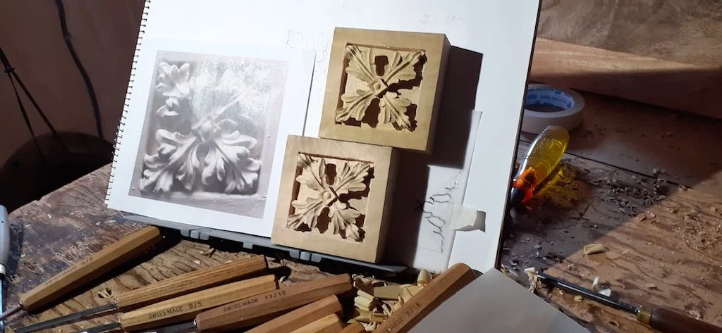 Small patrae carved in tulipwood foe a restoration project