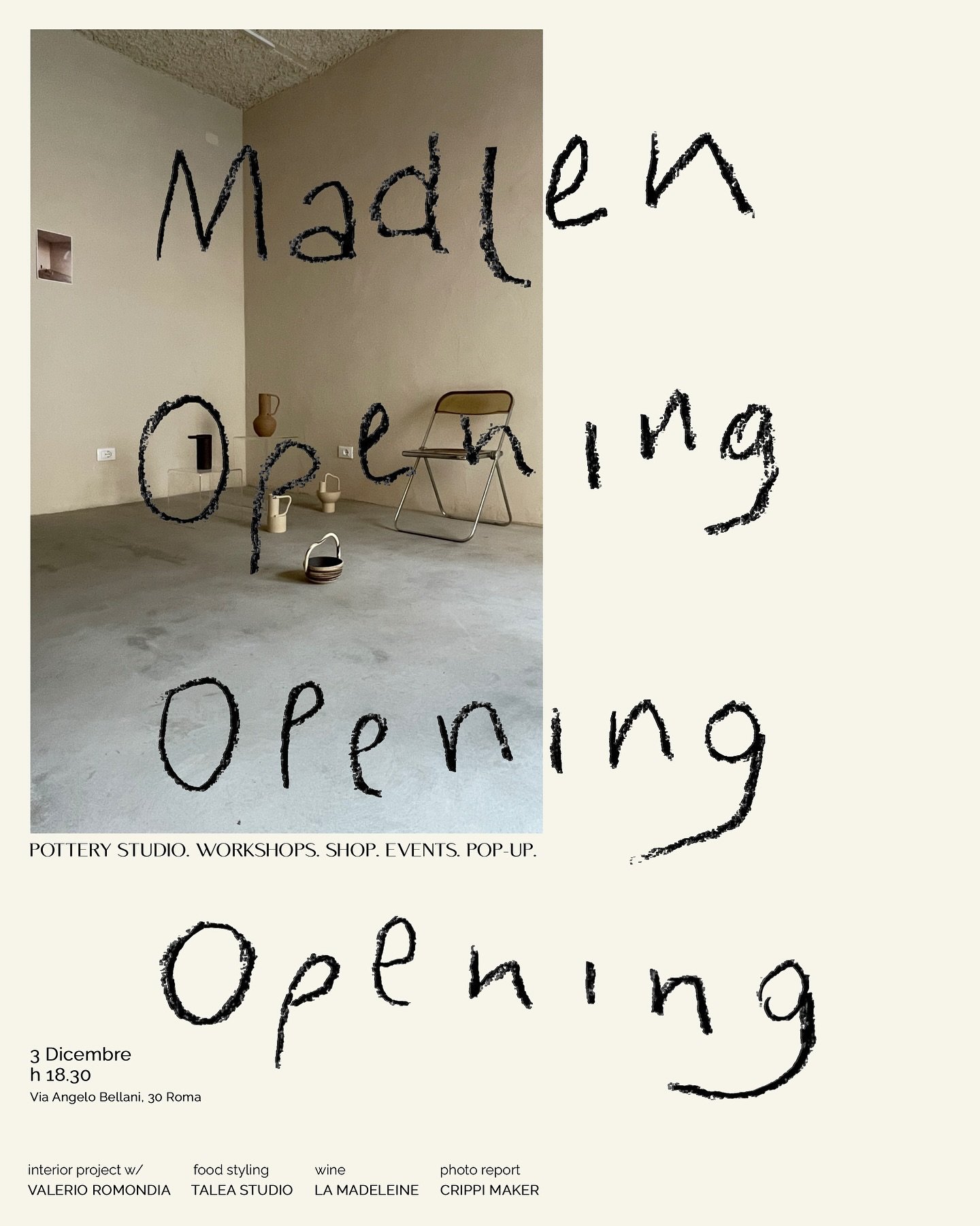 ・
SAVE THE DATE.

Madlen inaugura il nuovo studio ✨
Un launch party in cui scoprire il progetto dello spazio, realizzato insieme a @valerioromondia, e i suoi possibili scenari, le collezioni e la materia al centro del concept.
Un&rsquo;occasione per 