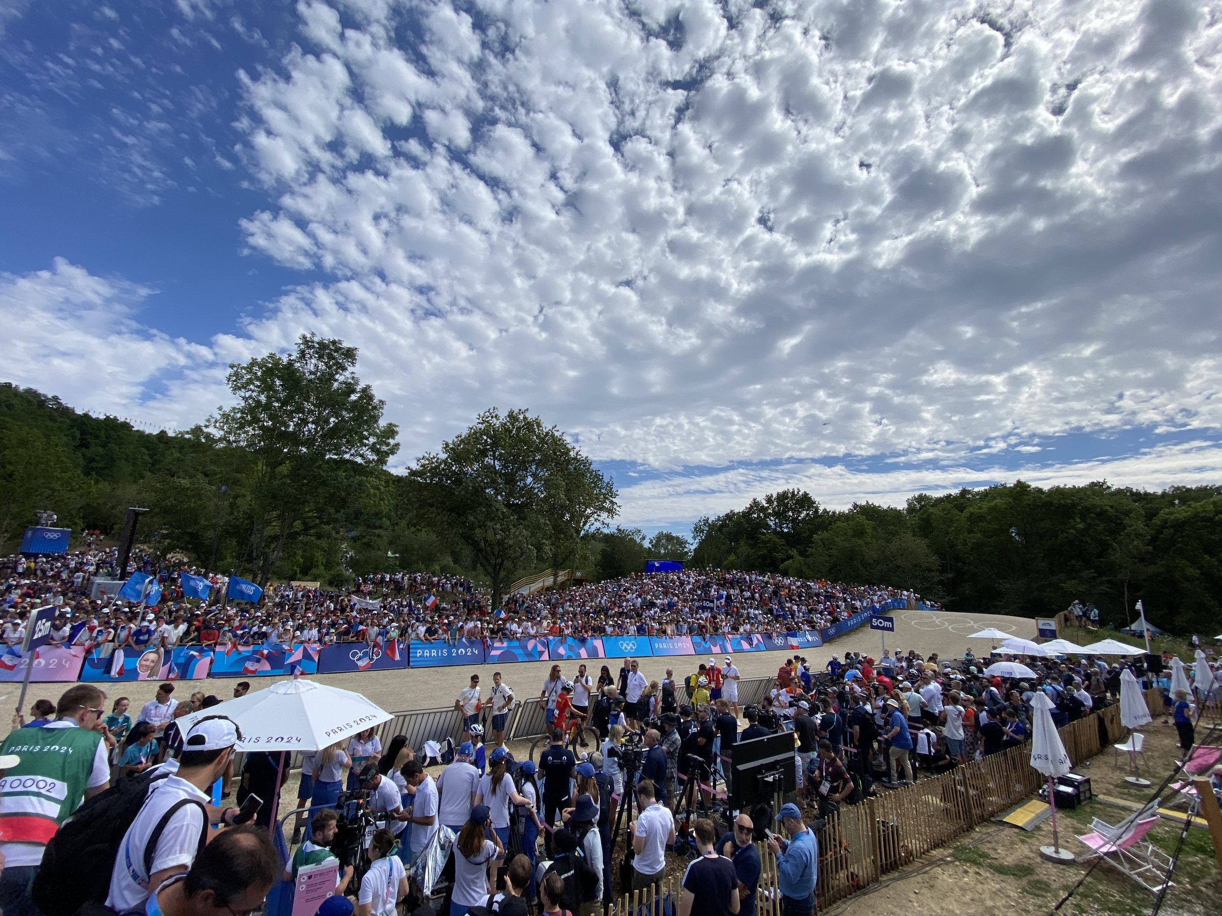 Fans crowd at the Start-Finish area.