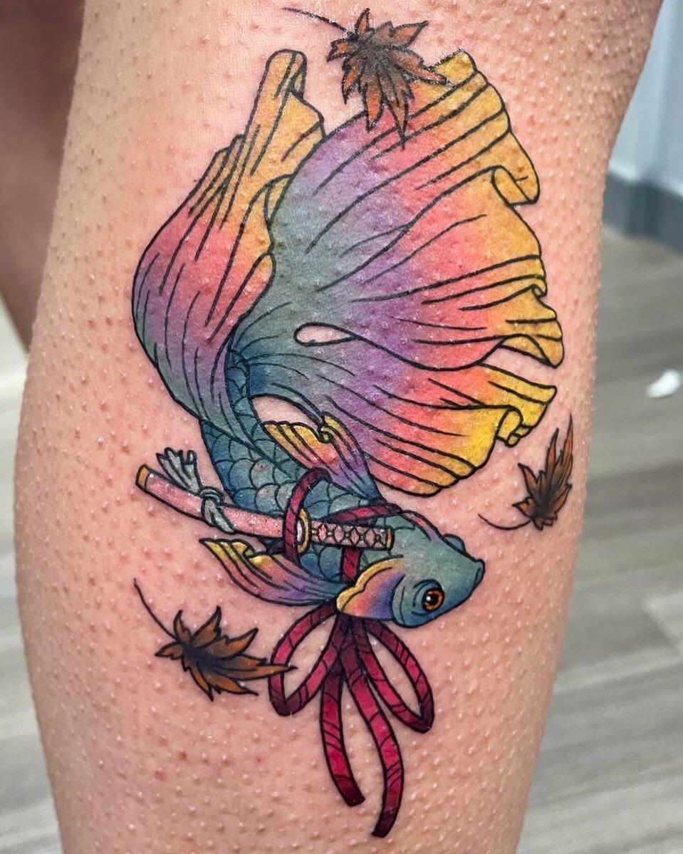 Fighting fish done by @amyrose.tattoo this is one of her original designs please DM her to book in or visit the studio. #tattoo #tattoos #like #follow #fish #fishtattoo
