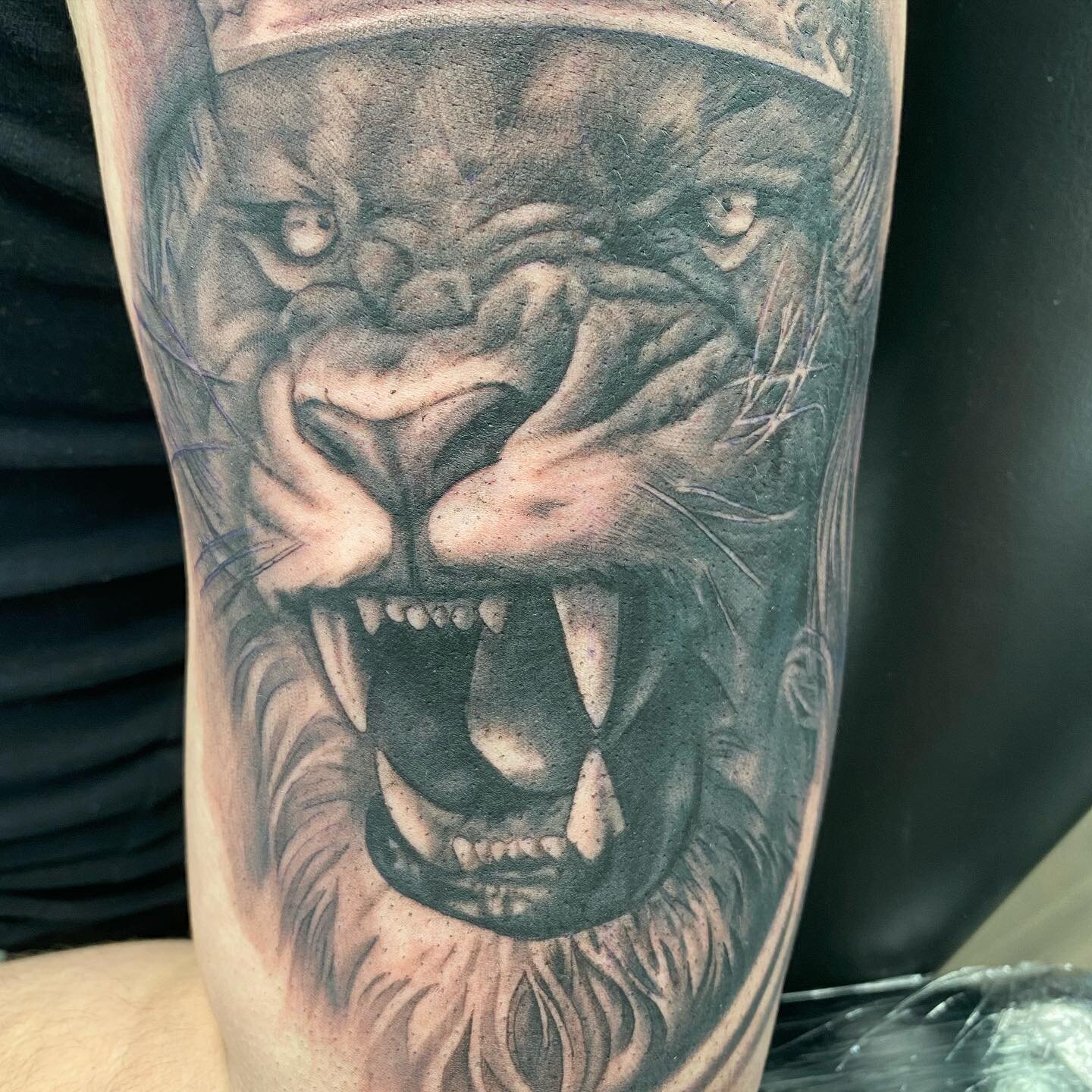 Lion portrait done by @william_tattoos #tattoo #tattoos #realism #like #follow #lion #liontattoo