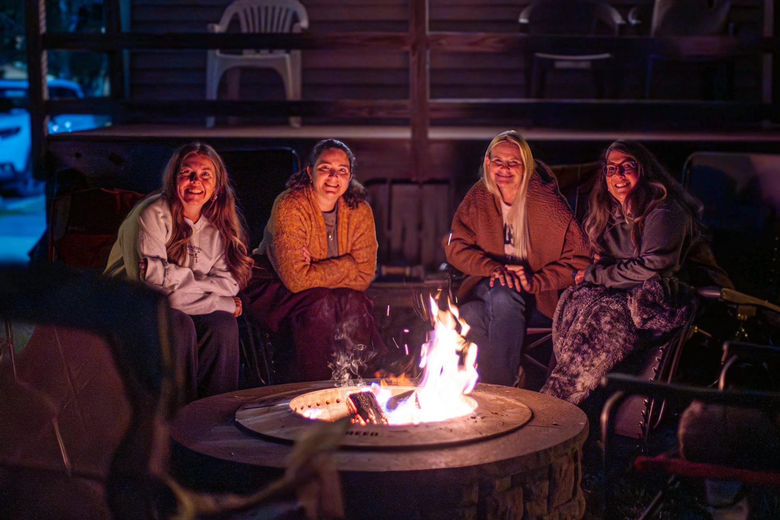 Women Enjoying Bonfire