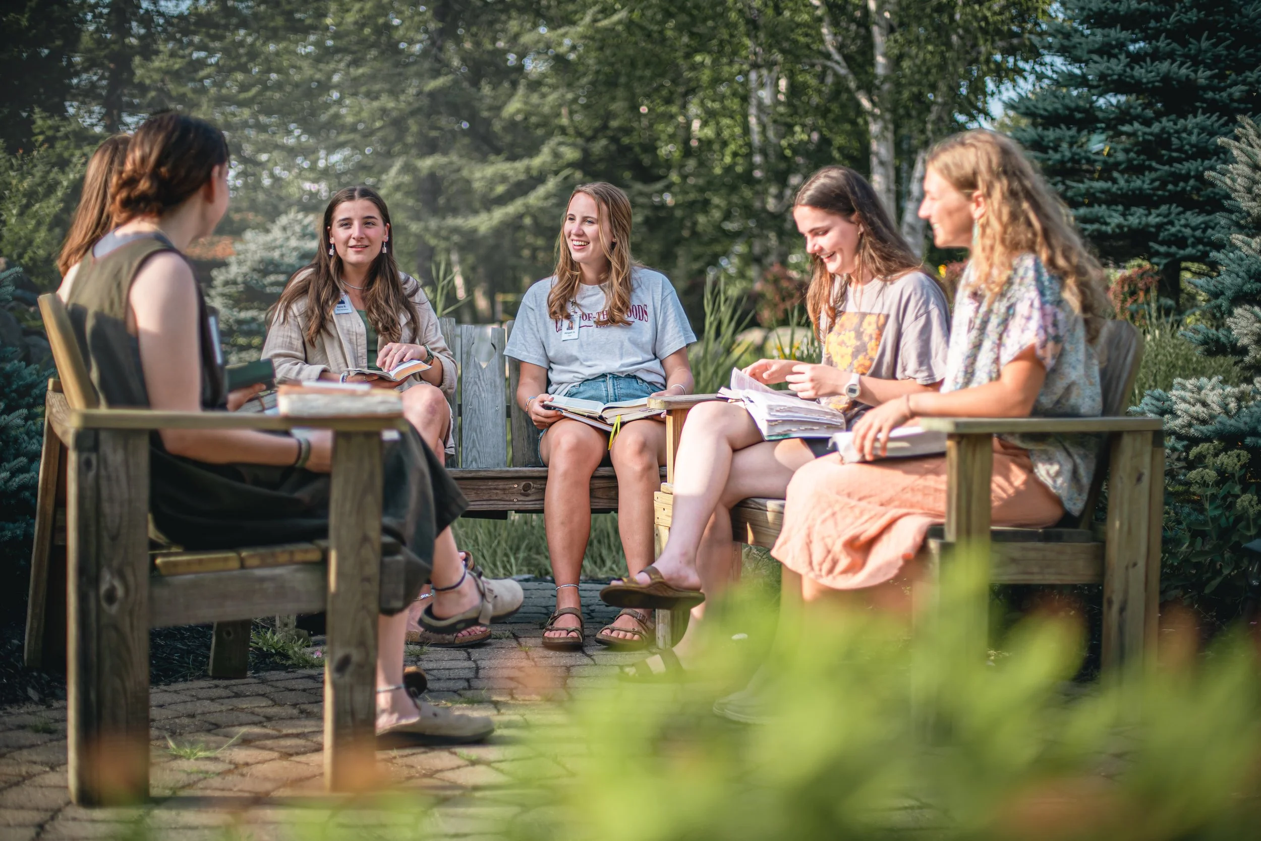 CAMP-of-the-WOODS Summer Staff Female Small Group Reading the Bible Together