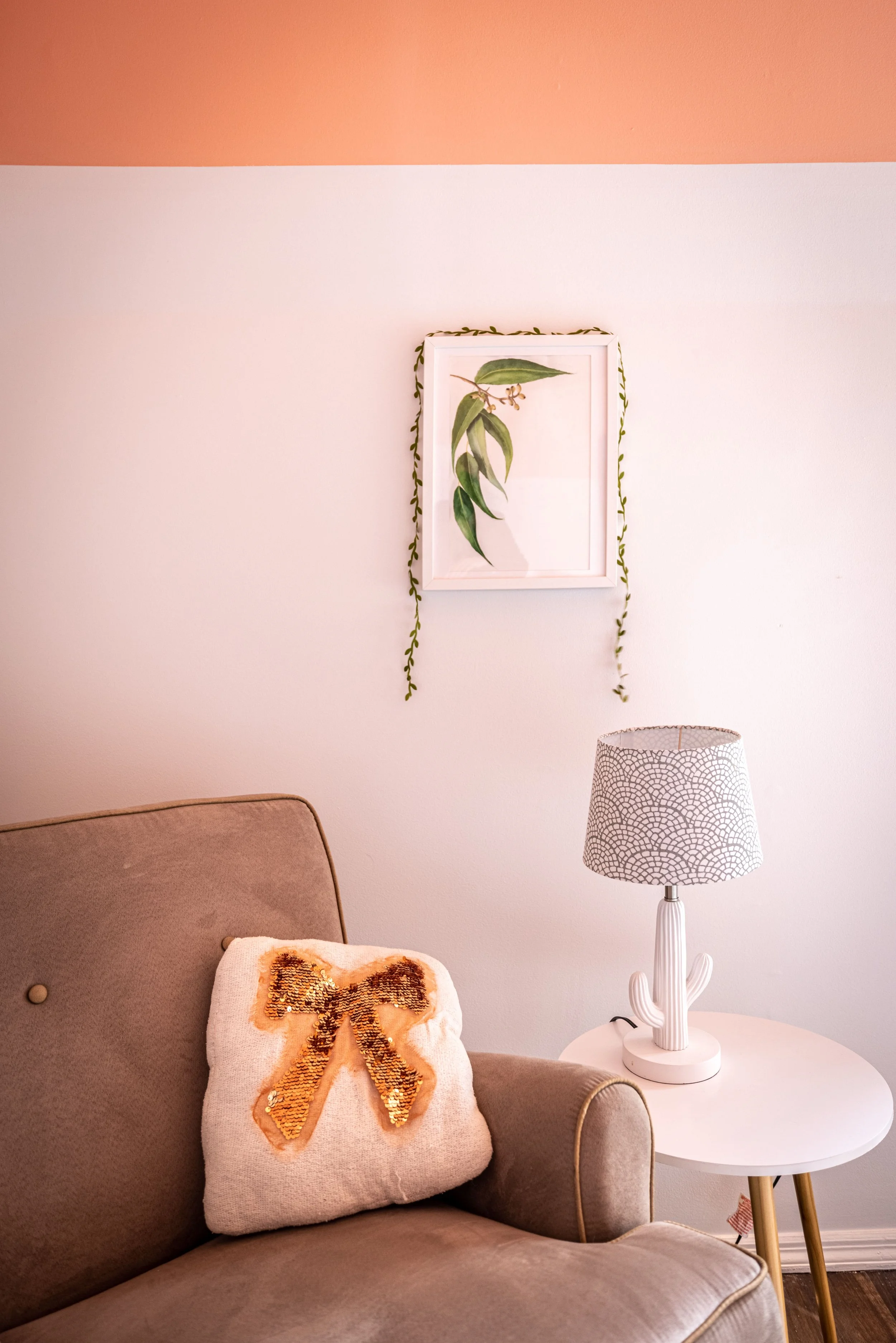 reading nook with olive branch painting