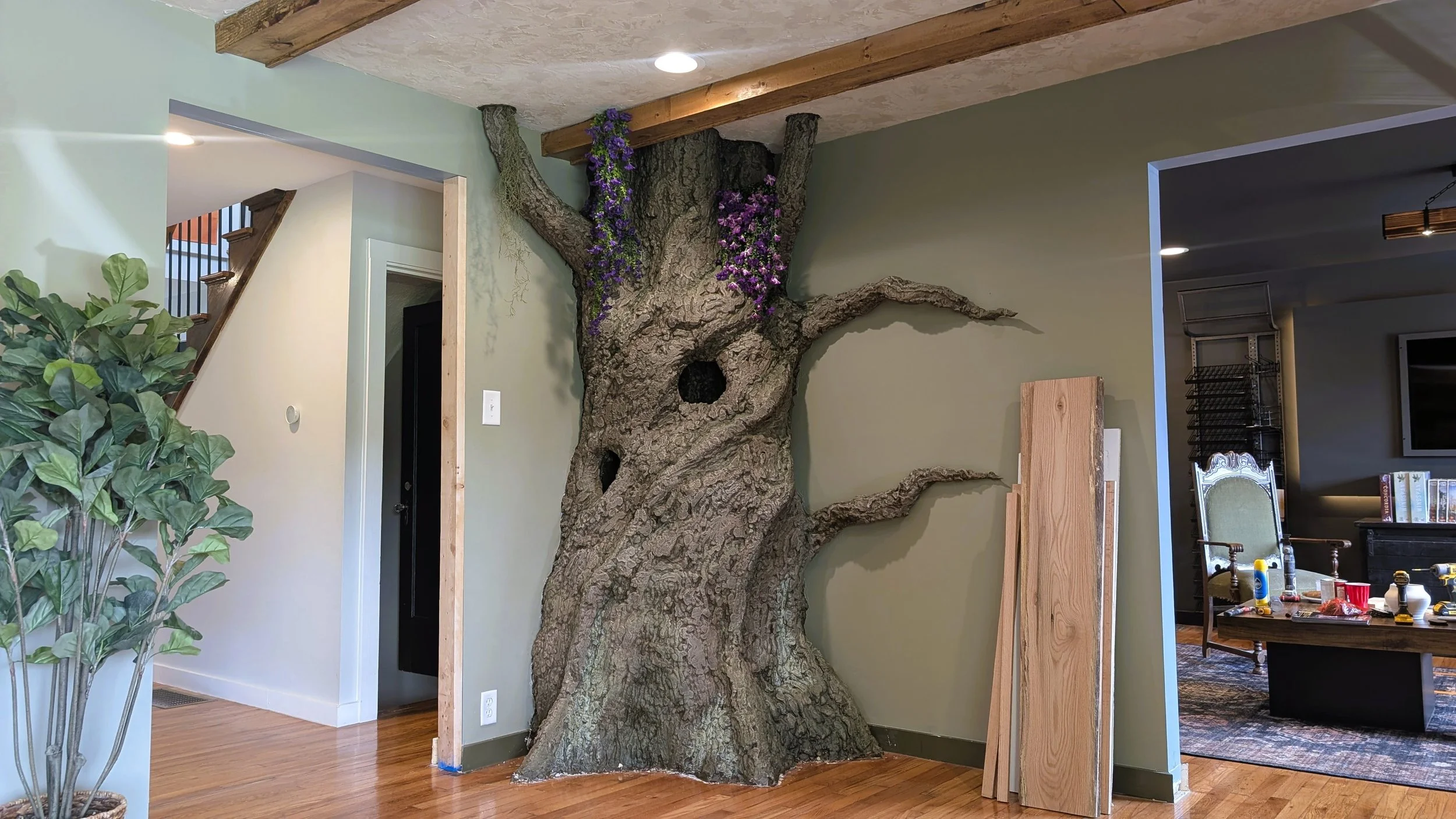 Custom-built tree in D&D gaming hall retail space