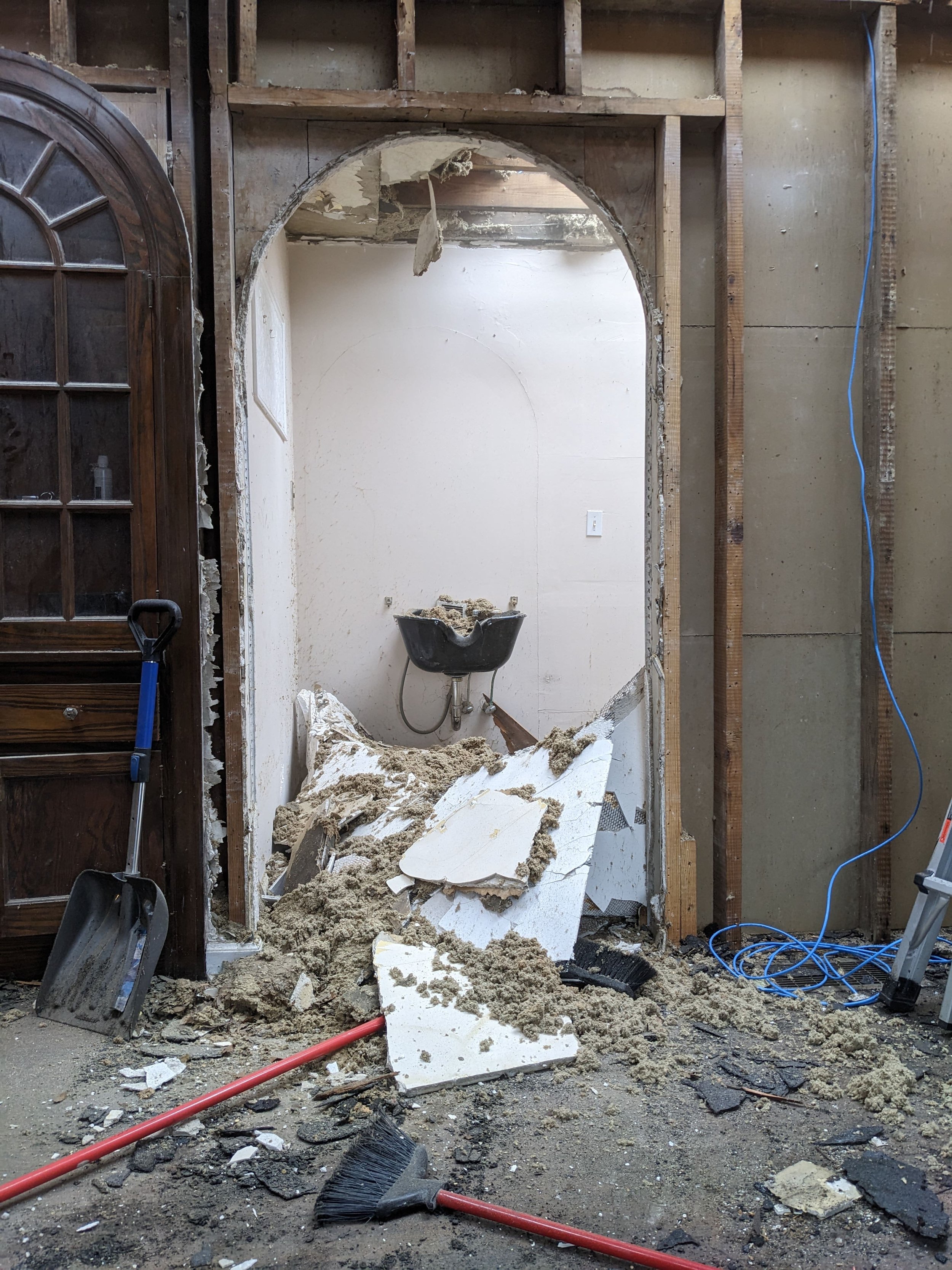 Arched doorway during building renovation