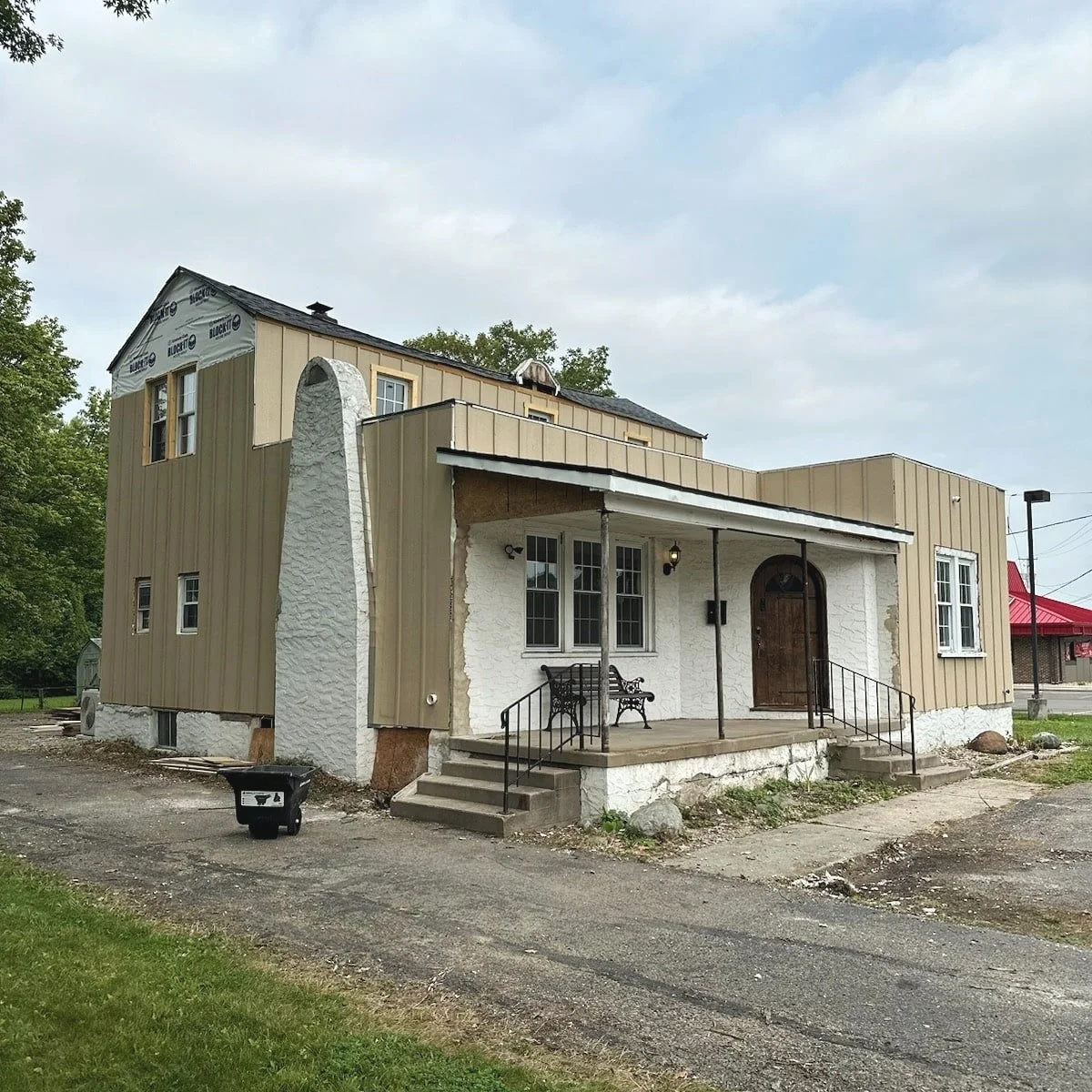 Exterior of building with board and batten
