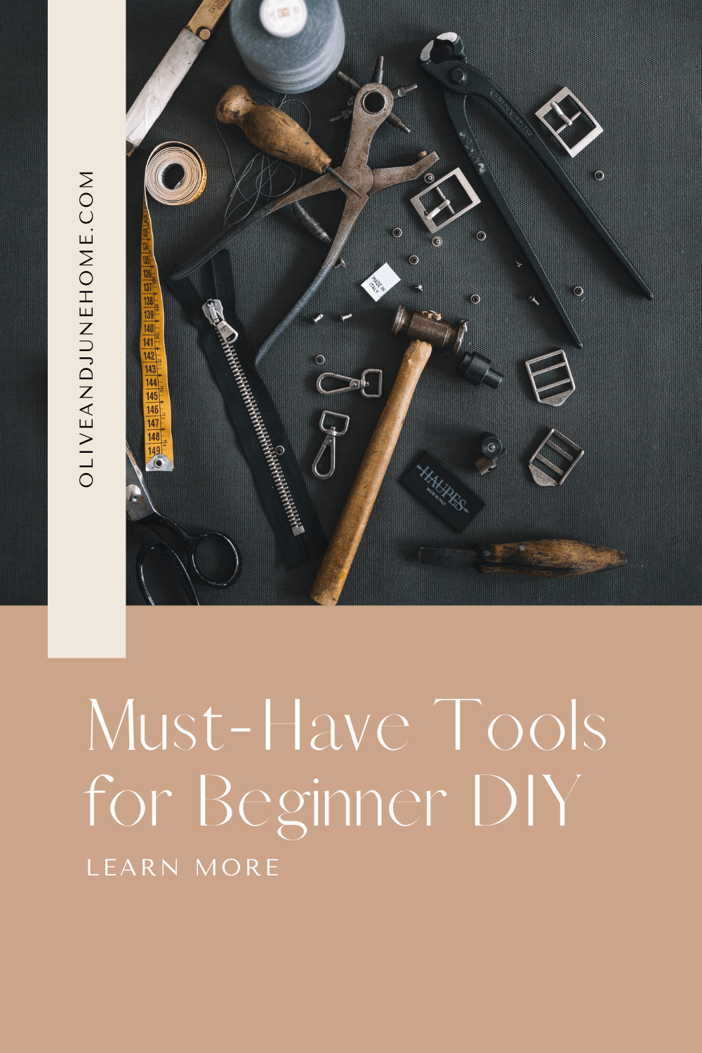 Pin with tools and text overlay