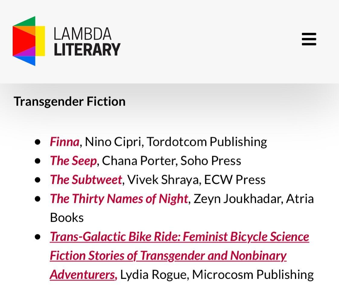 My amazing daughter Rafi Kleiman has a story in the 2021 Lamda Literary Awards finalist TRANSGALACTIC BIKERIDE #proudmom #trans #transgenderpride #stories