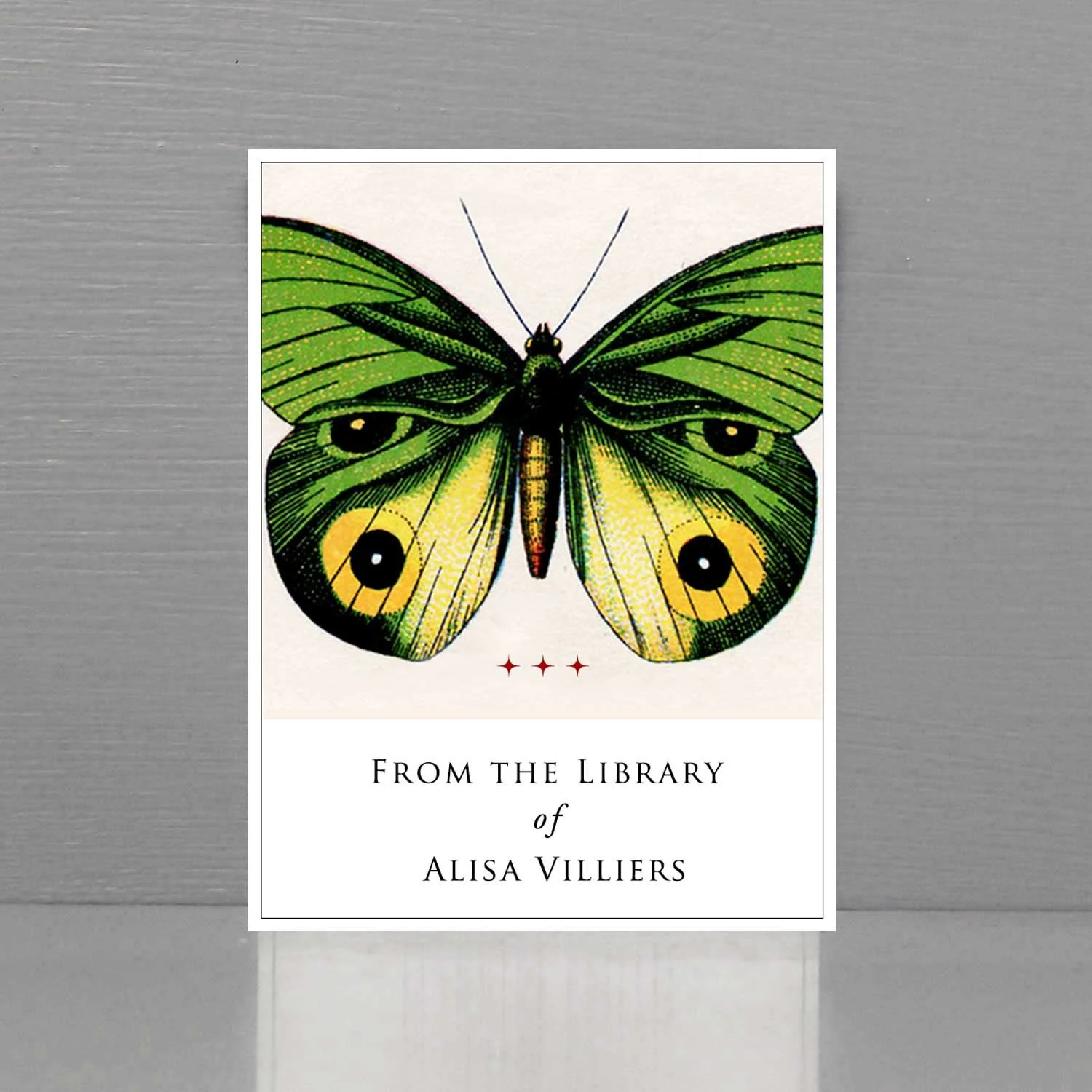Personalized Bookplate with Antique Green Butterfly