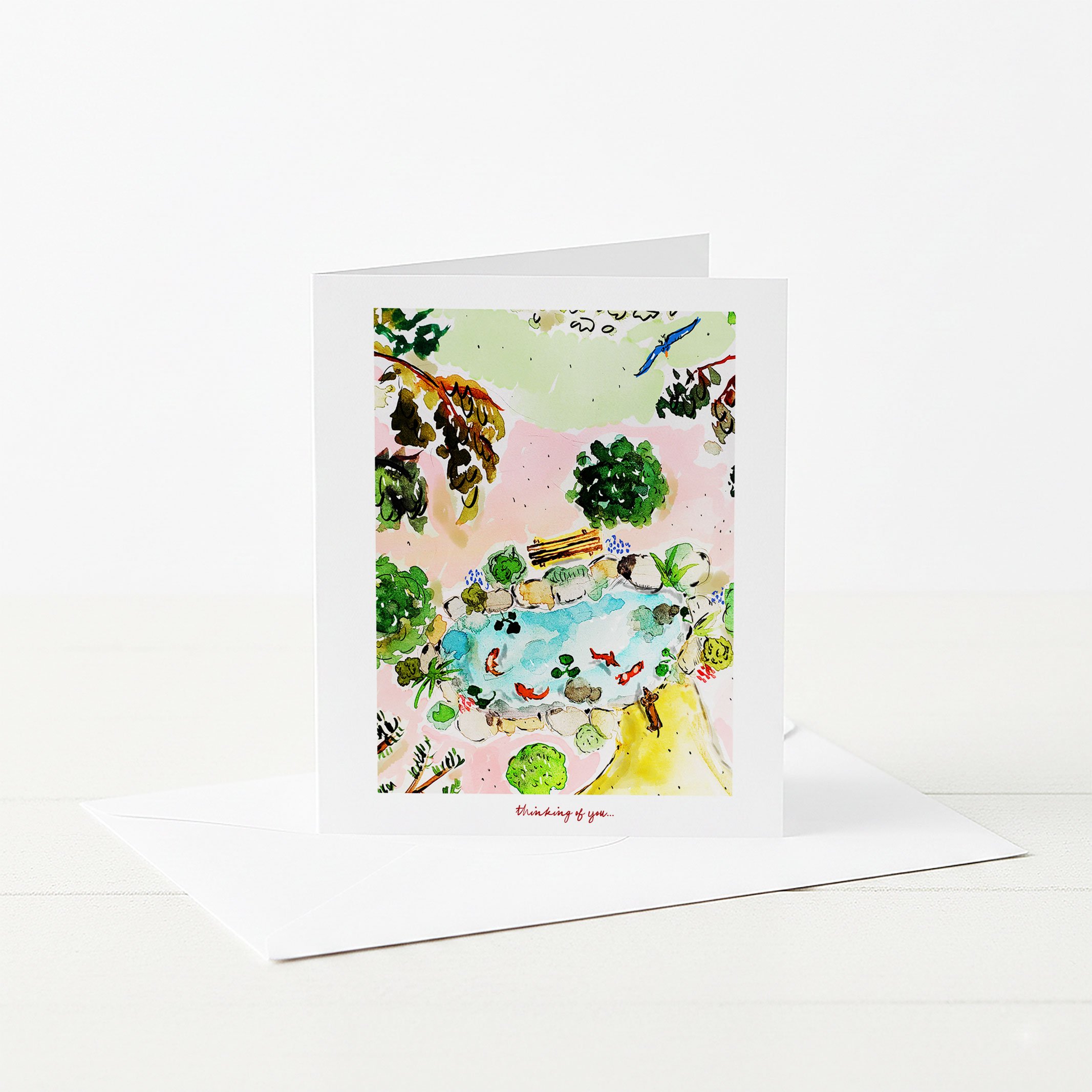 Dachshund at Koi Pond, Thinking of You Greeting Card