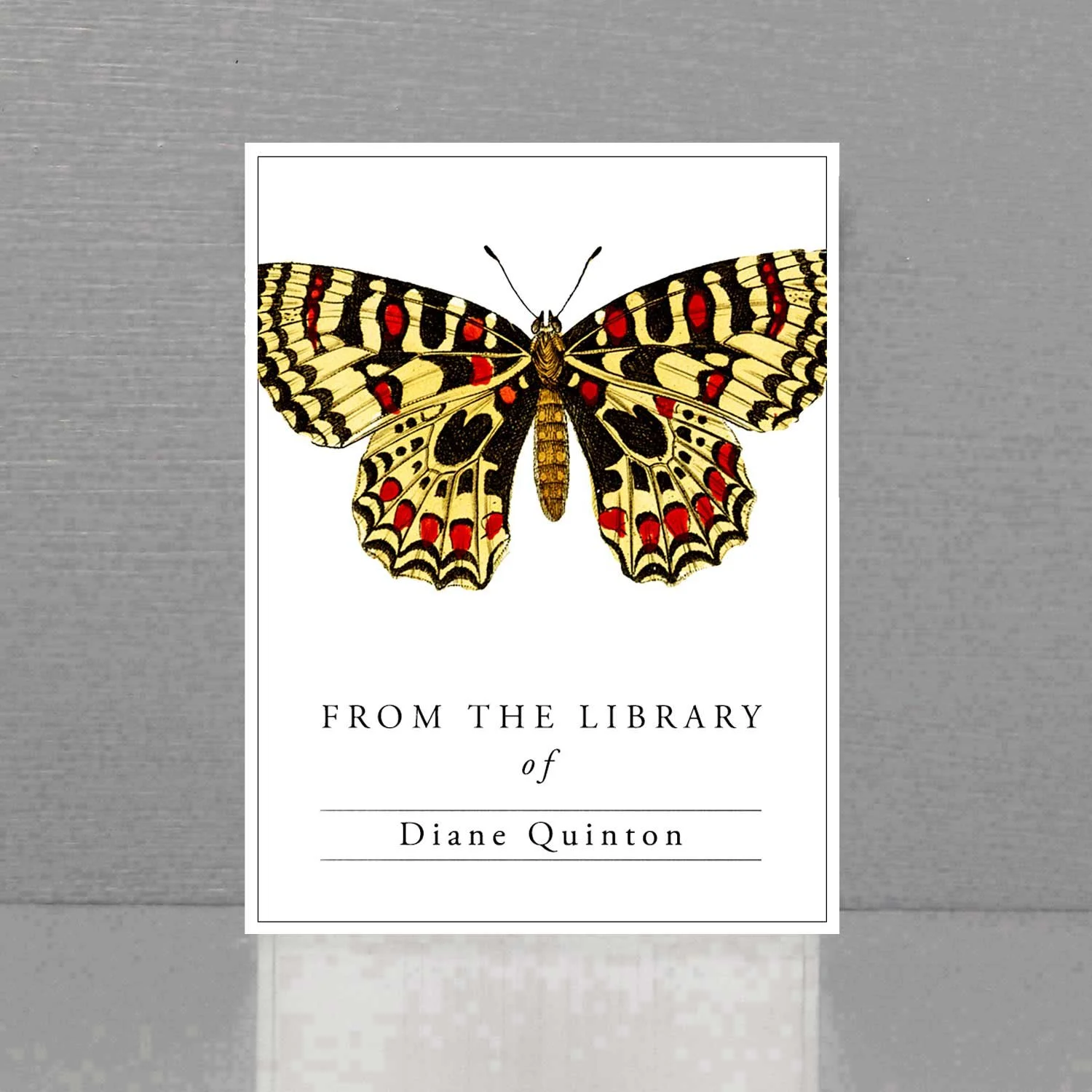 Personalized Bookplate with Red, Yellow, Black Butterfly