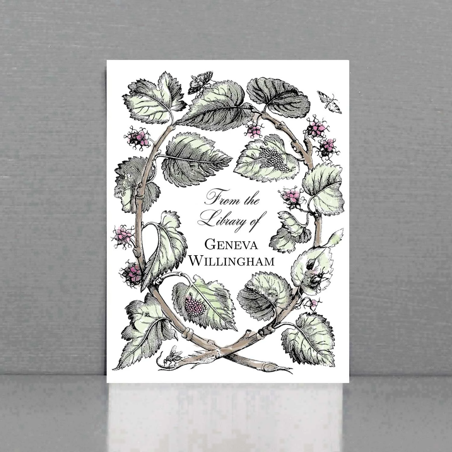 Personalized Bookplate with Woodland Floral wreath