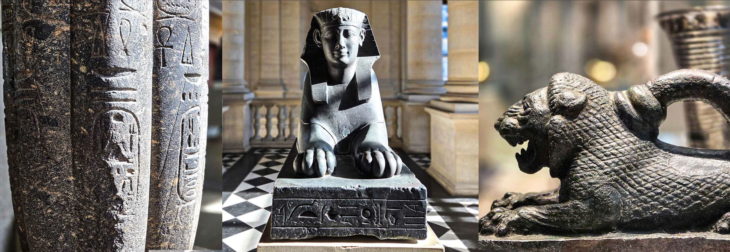 sphinx and egyptian pillar.
