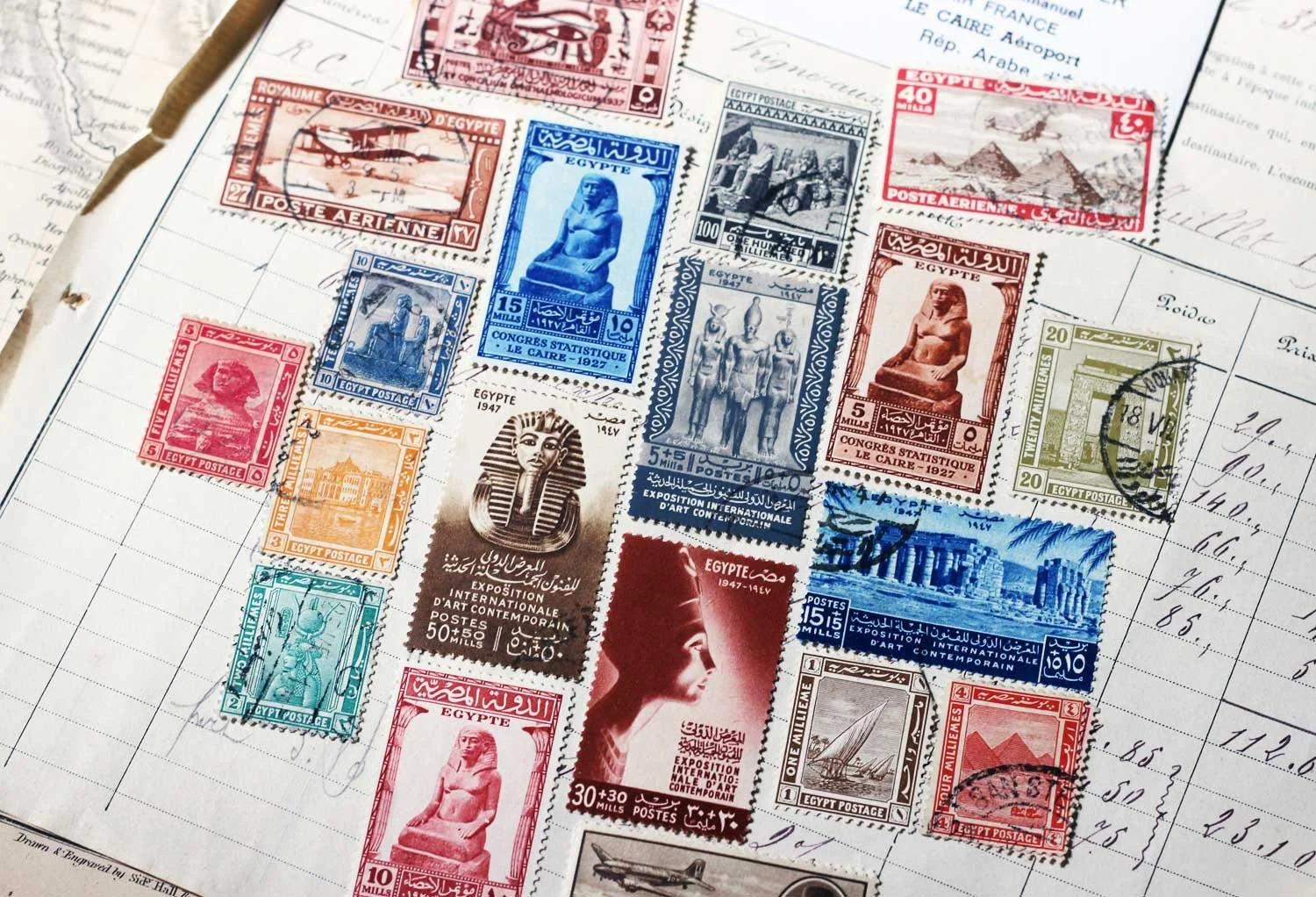 Collection of Egyptian stamps.