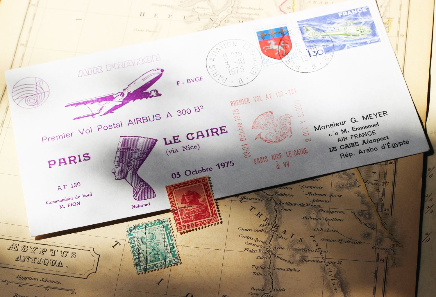 commemorative postal cover, paris to cairo.