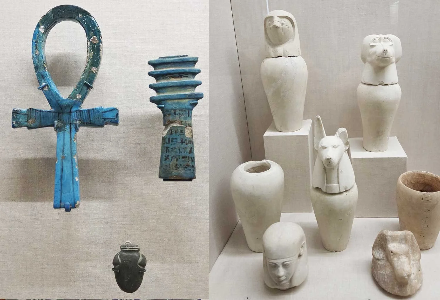Ankh and canopic jars.