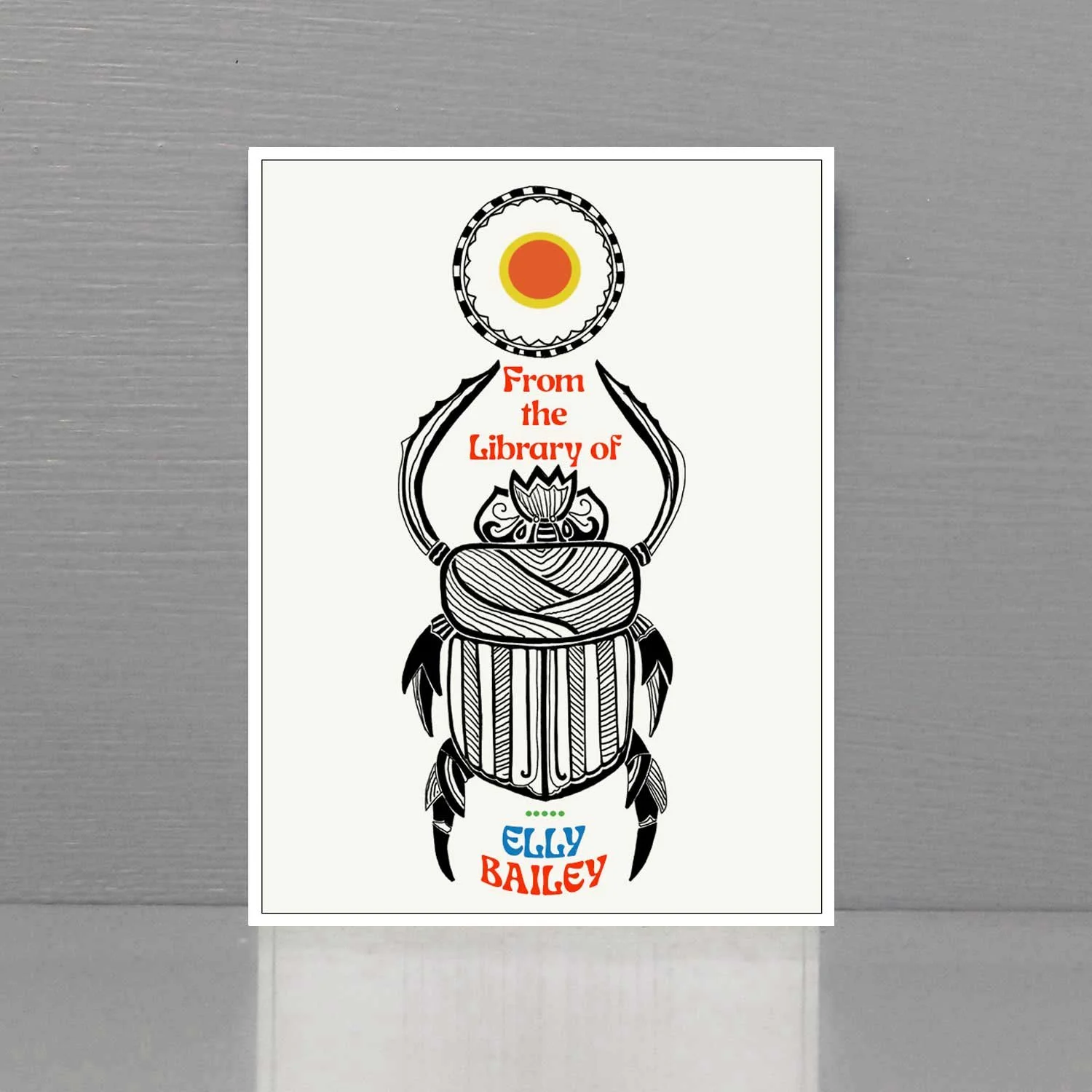 Bookplate with 70s style Ancient Scarab,Khepri