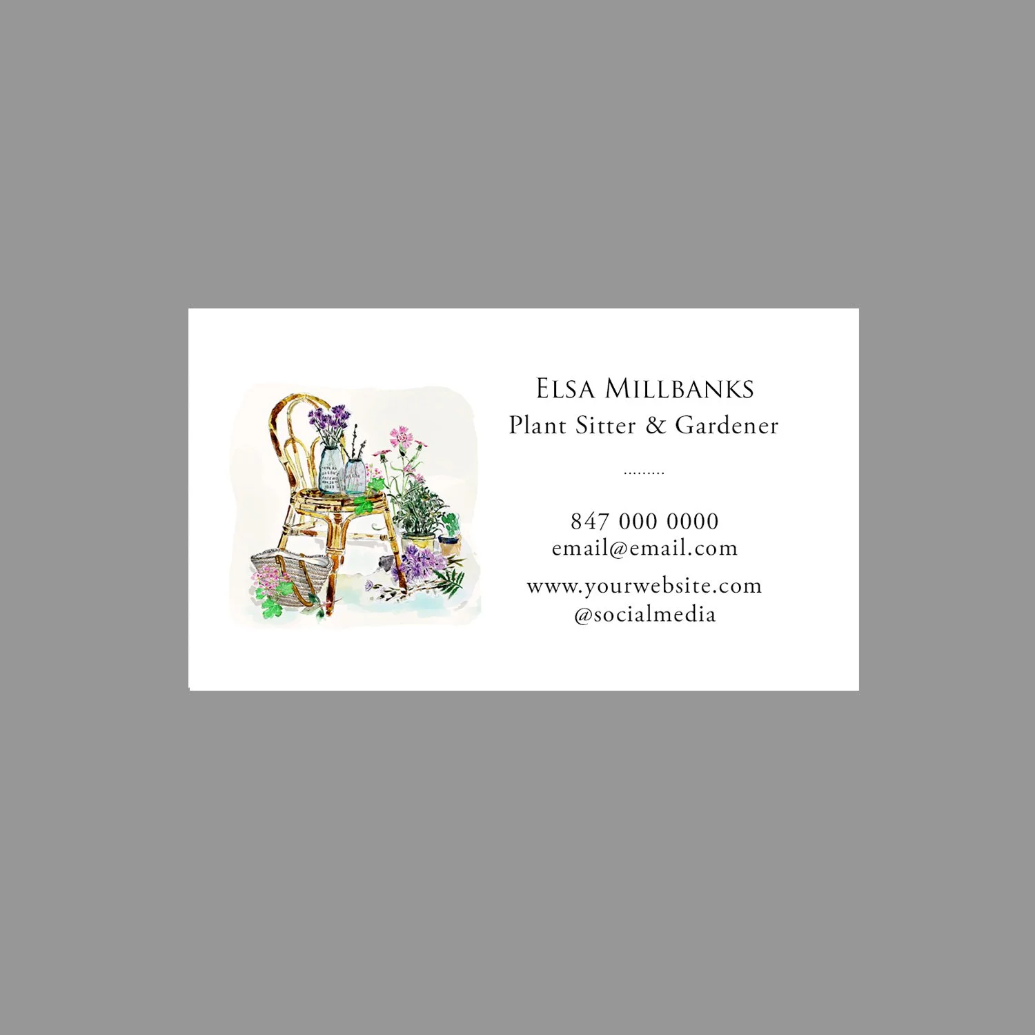 Business Card with vintage Chair and Flowers