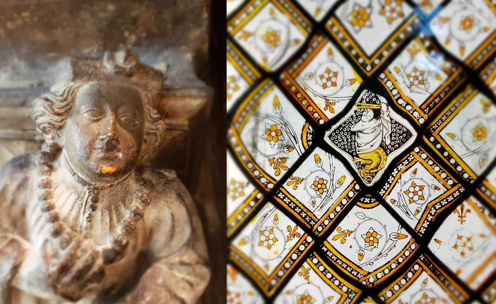 Angel and stained glass window.