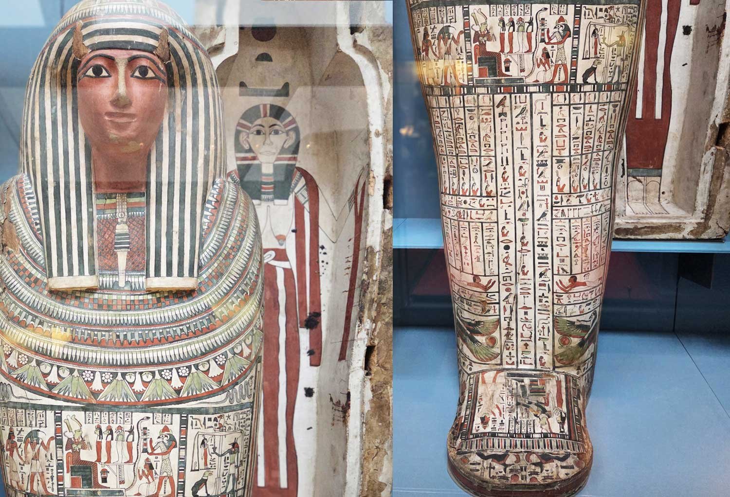 Details of wood Egyptian coffin.
