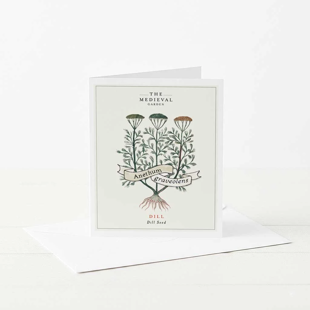 A greeting card featuring an illustration of a medieval Dill.