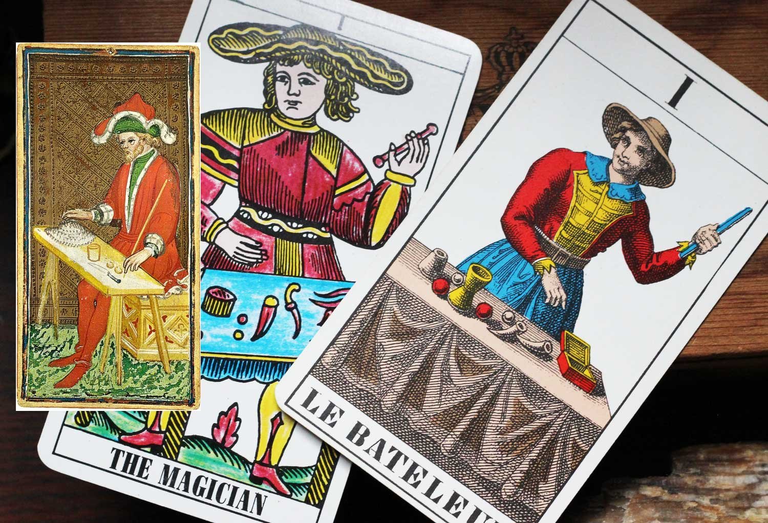 Early tarot cards featuring the Magician.
