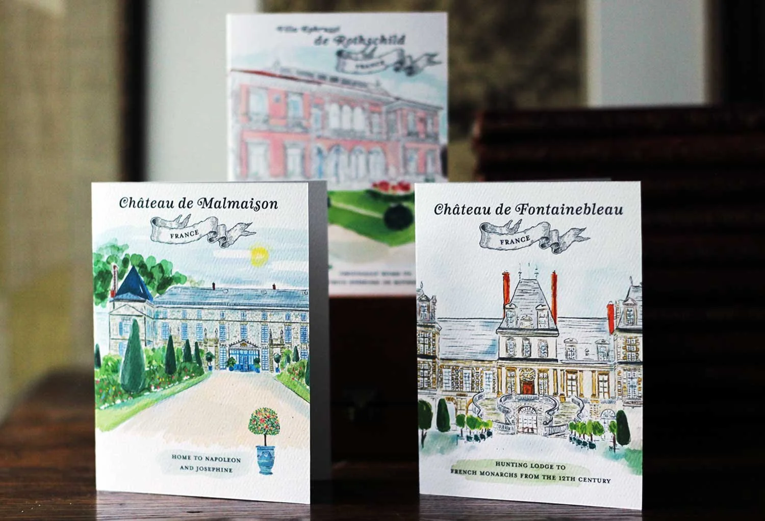 Trio of illustrated greeting cards.