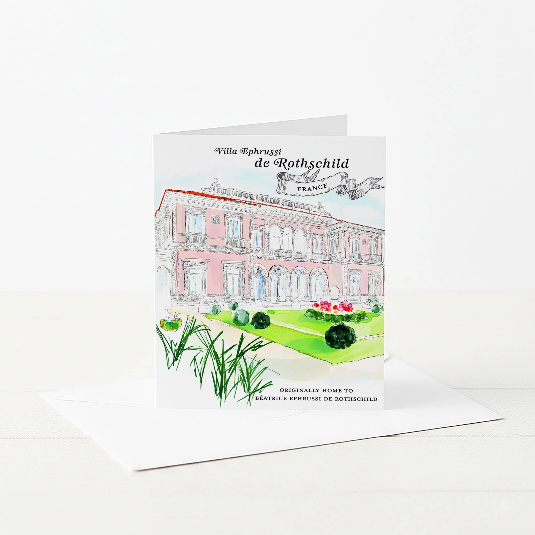 Villa Ephrussi de Rothschild illustrated greeting card.
