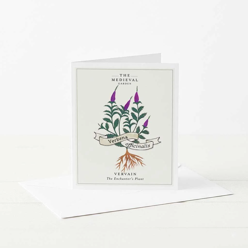 A greeting card featuring an illustration of a medieval Vervain herb plant.