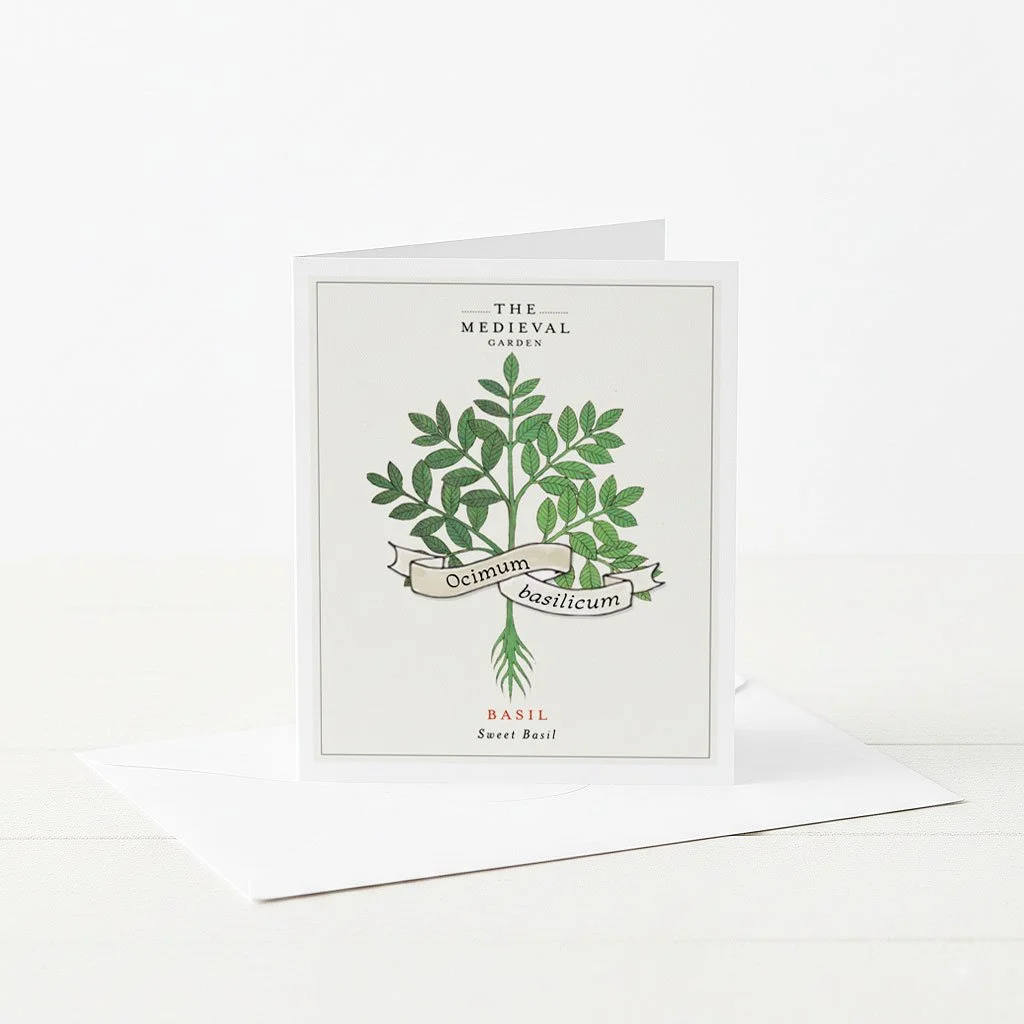 A greeting card featuring an illustration of a medieval Basil.