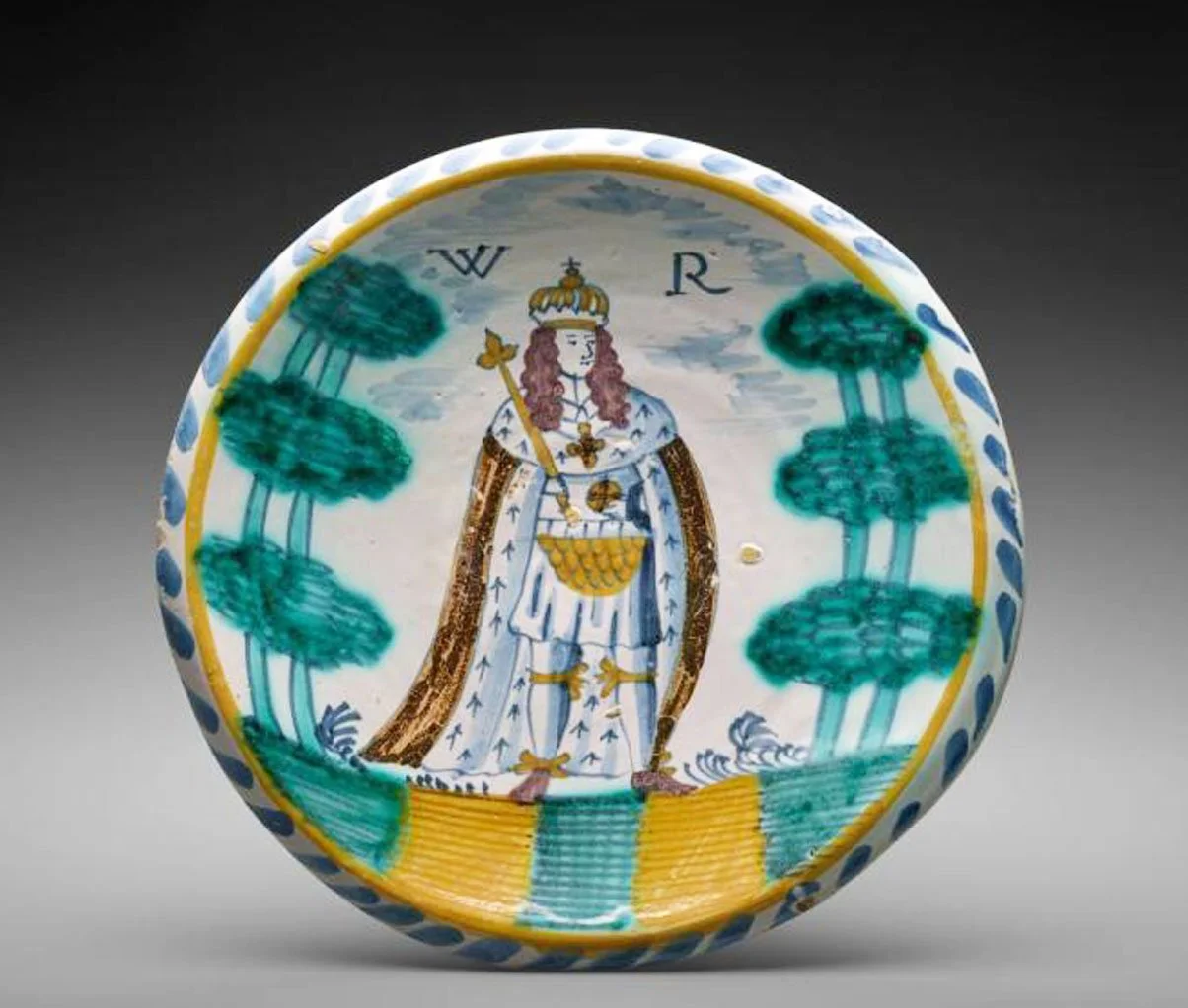King WIliam III on tin-glazed plate.