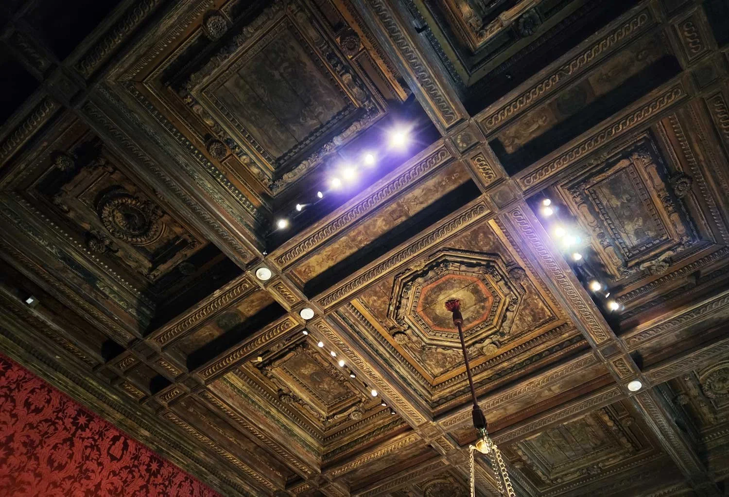 The coffered ceiling in the Morgan Library study.