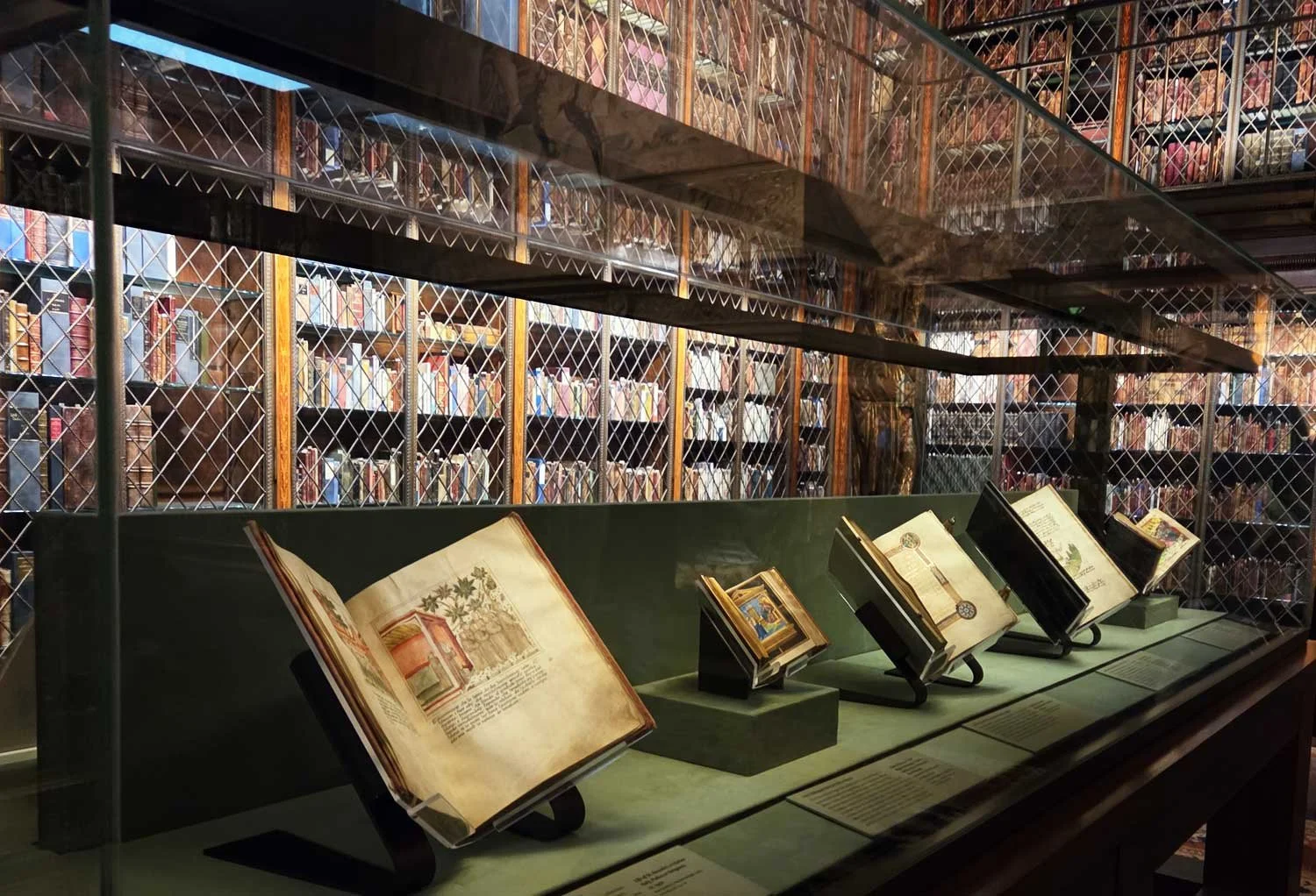 A selection of rare books and manuscripts on display at the Morgan Library.