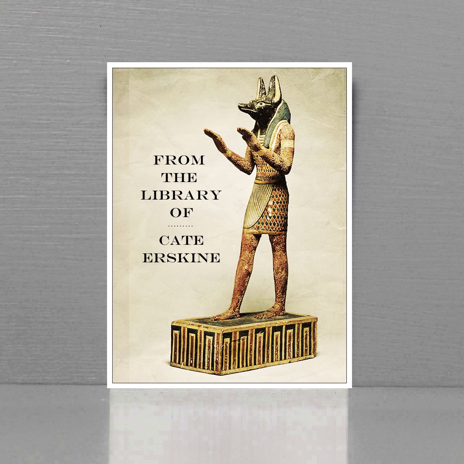 Bookplate with Ancient Anubis Figurine