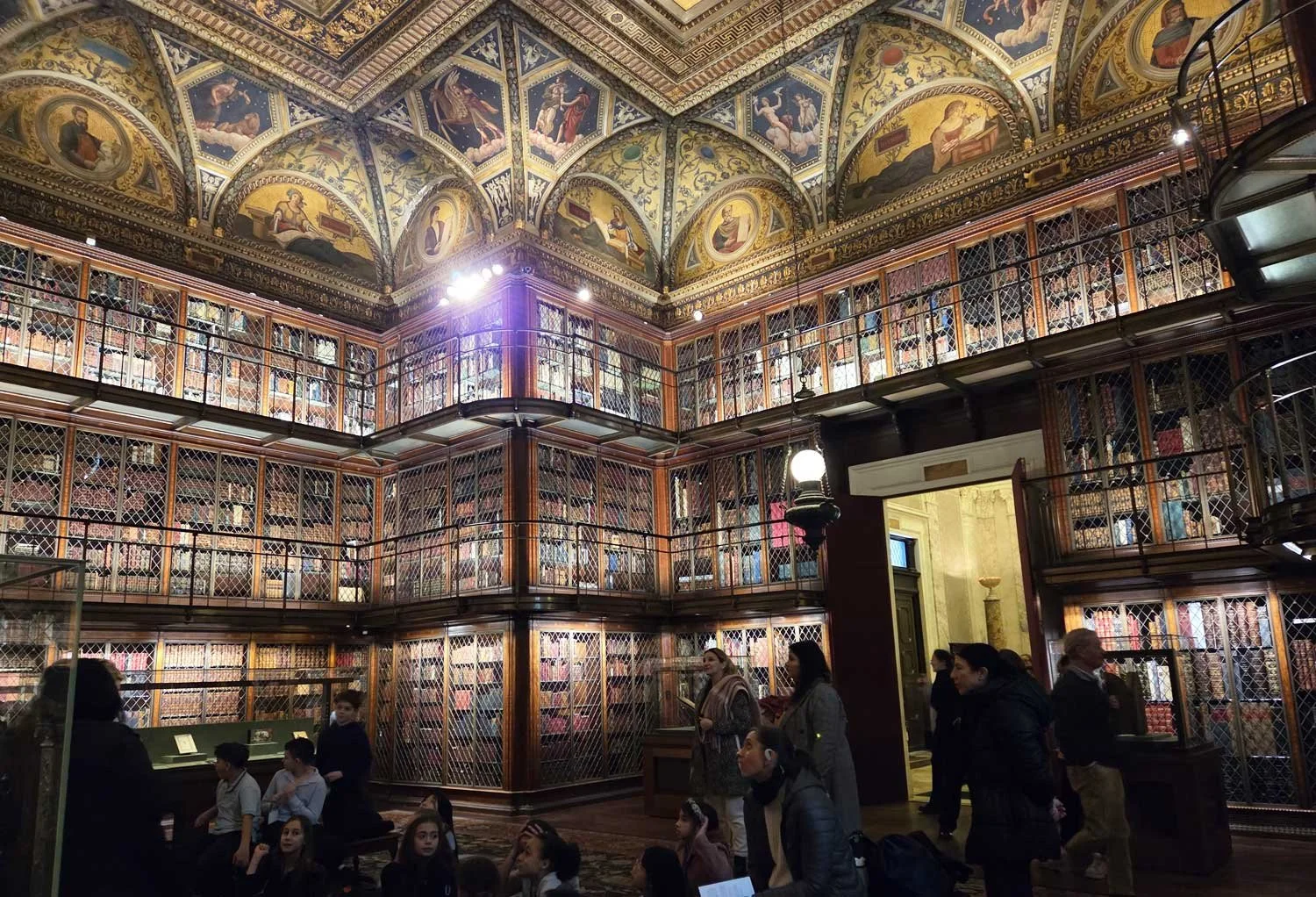 The main room with 3 decks of rare books. The ceiling is completely painted  in Renaissance style with classical scenes.