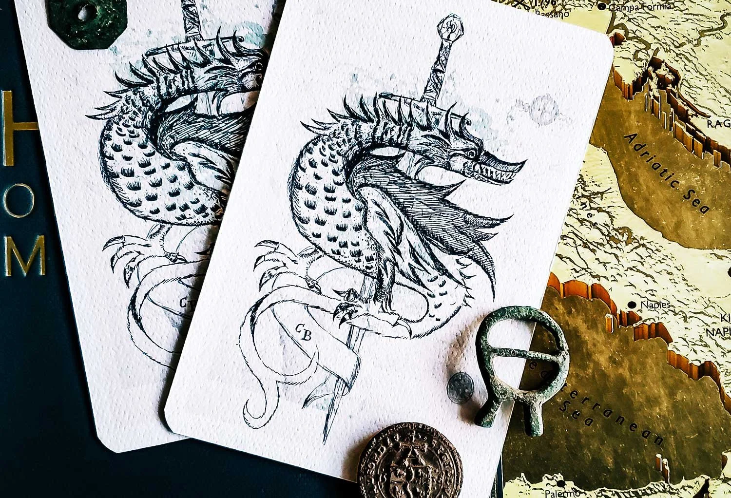 Drawing of medieval dragon.