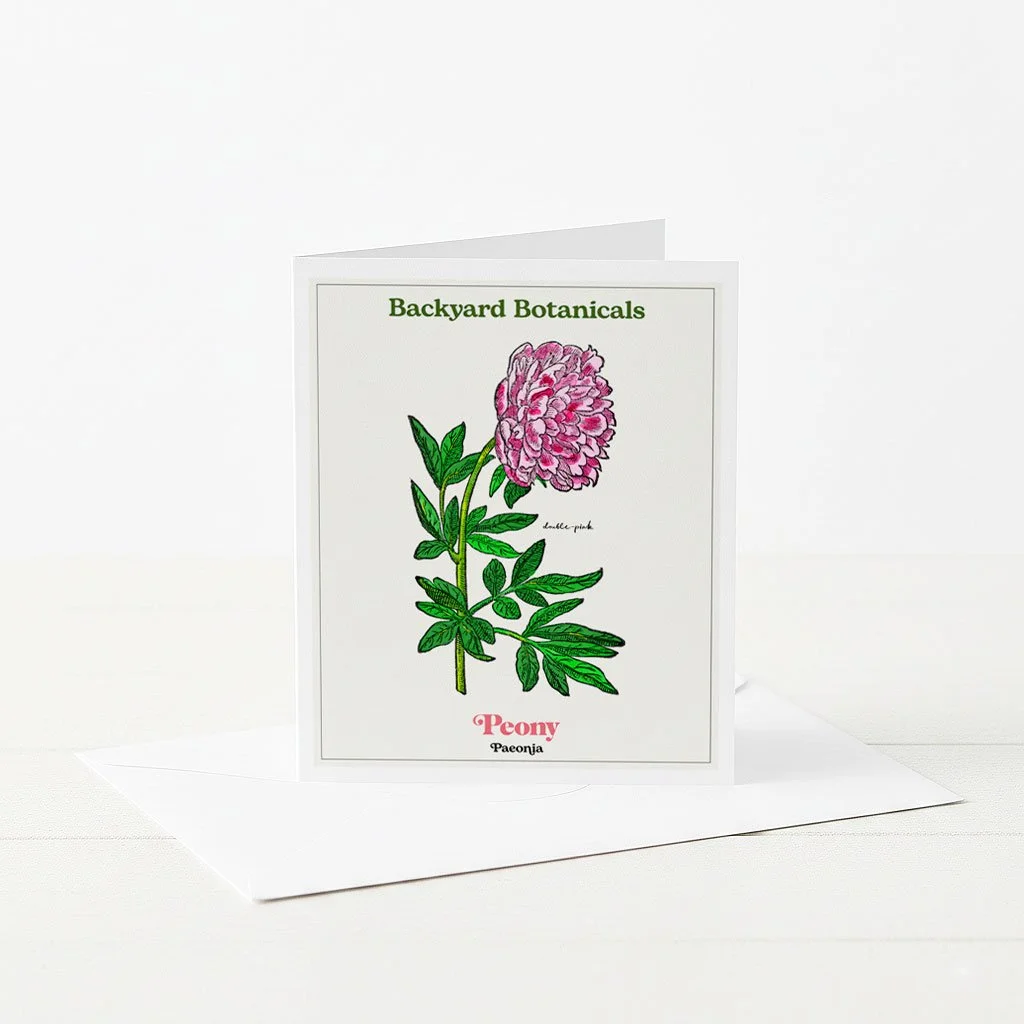 Botanical Greeting Card with Peony Illustration.